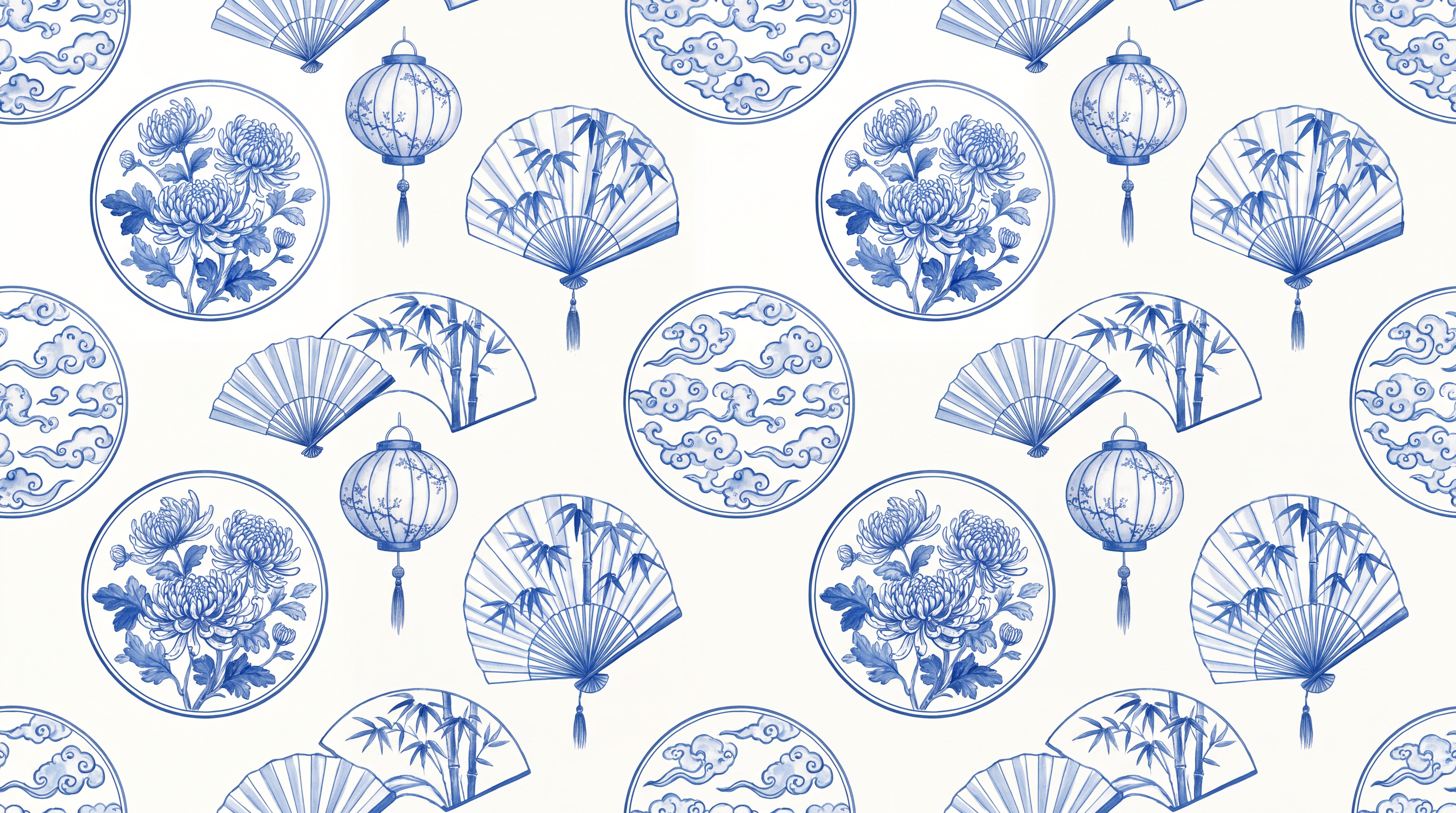 Blue Pattern Decorative Atmospheric Wallpaper Mural, Peel-and-stick Finish