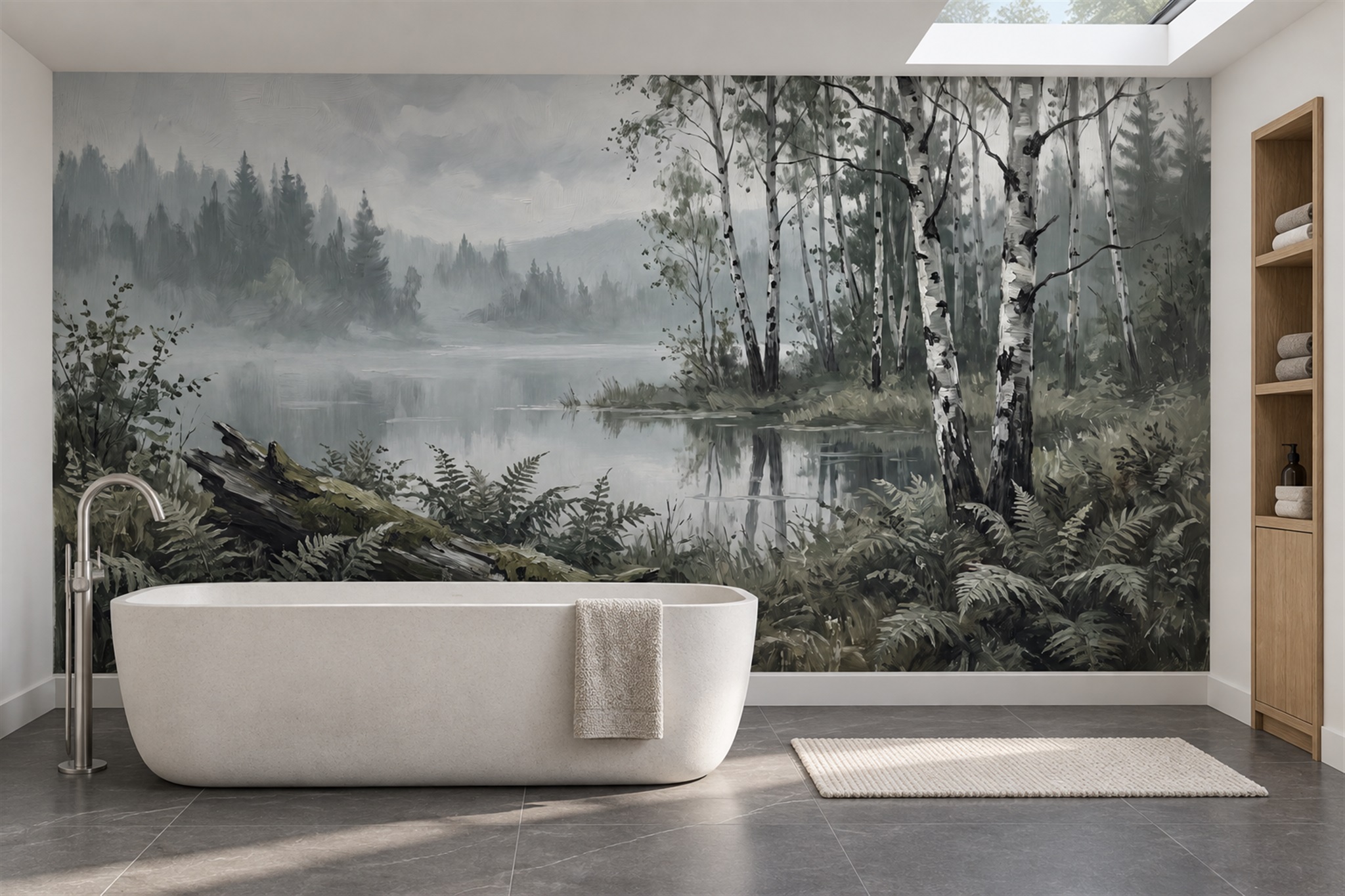 Grey Birch Scenic Wallpaper Mural Accent-wall-wallpaper-murals, Peel-and-stick Finish