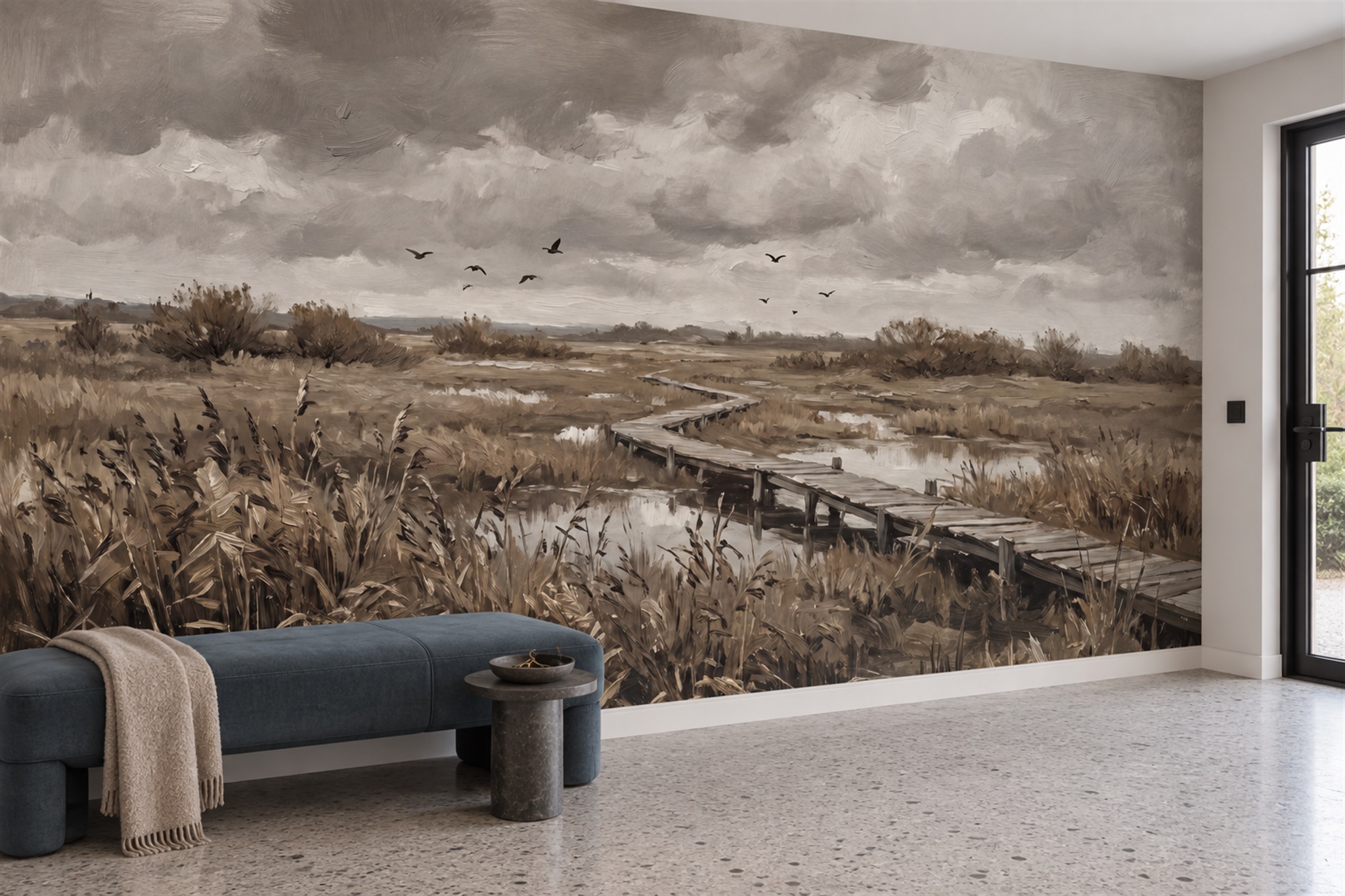 Taupe Pattern Decorative Wallpaper Mural Entryway-wallpaper-murals, Peel-and-stick Finish