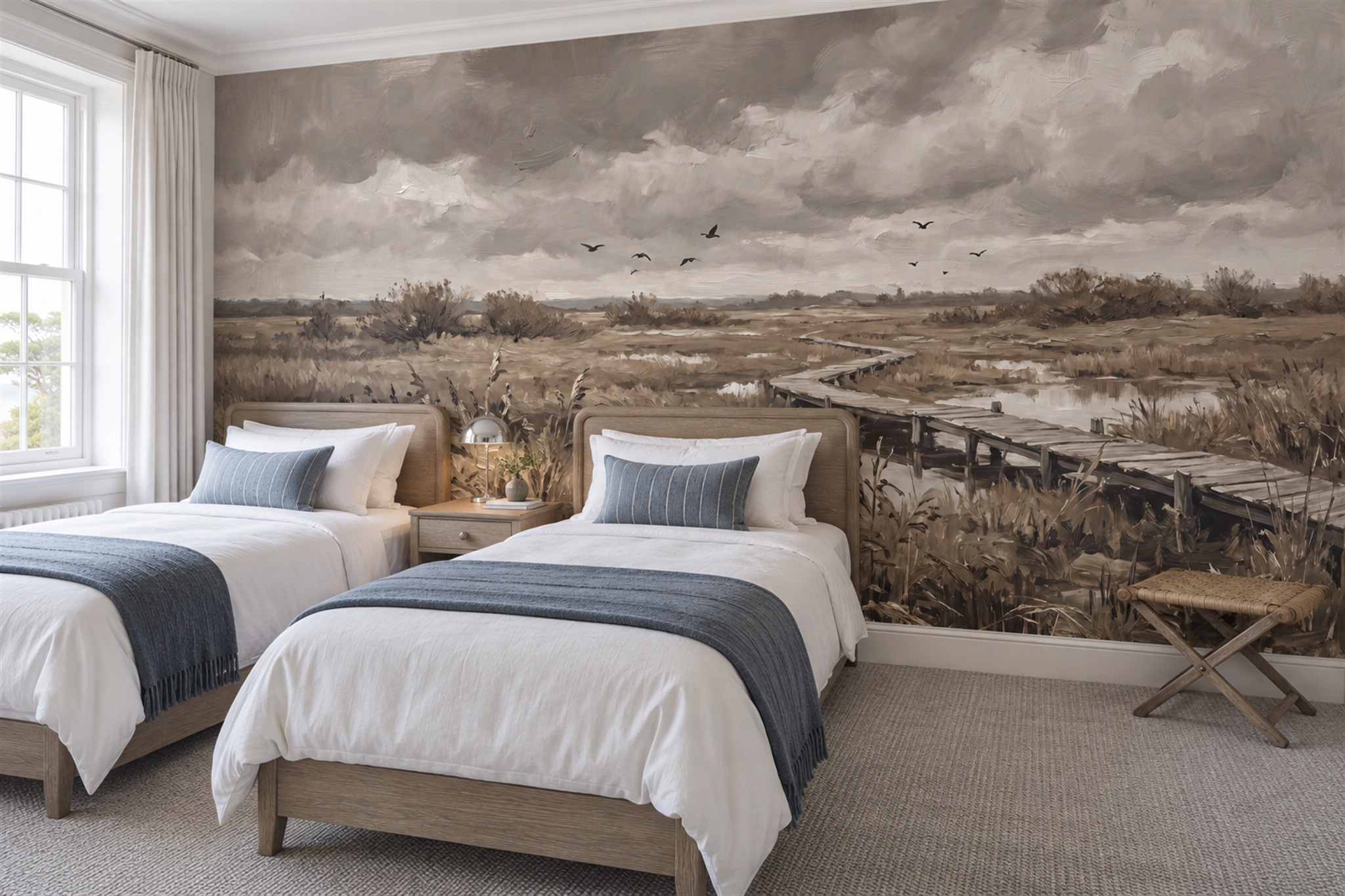 Taupe Pattern Decorative Wallpaper Mural Bedroom-wallpaper-murals, Peel-and-stick Finish