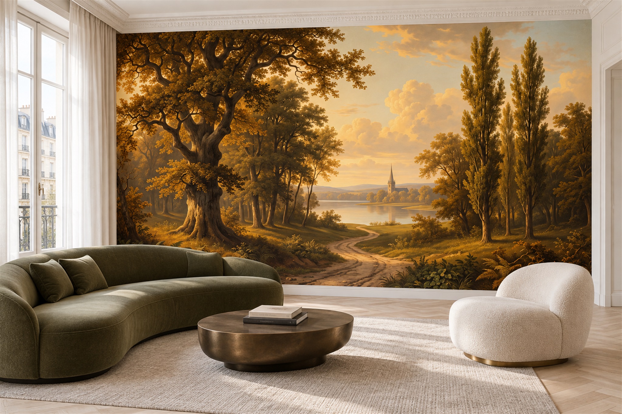 Gold Forest Scenic Decorative Wallpaper Mural, Peel-and-stick Finish