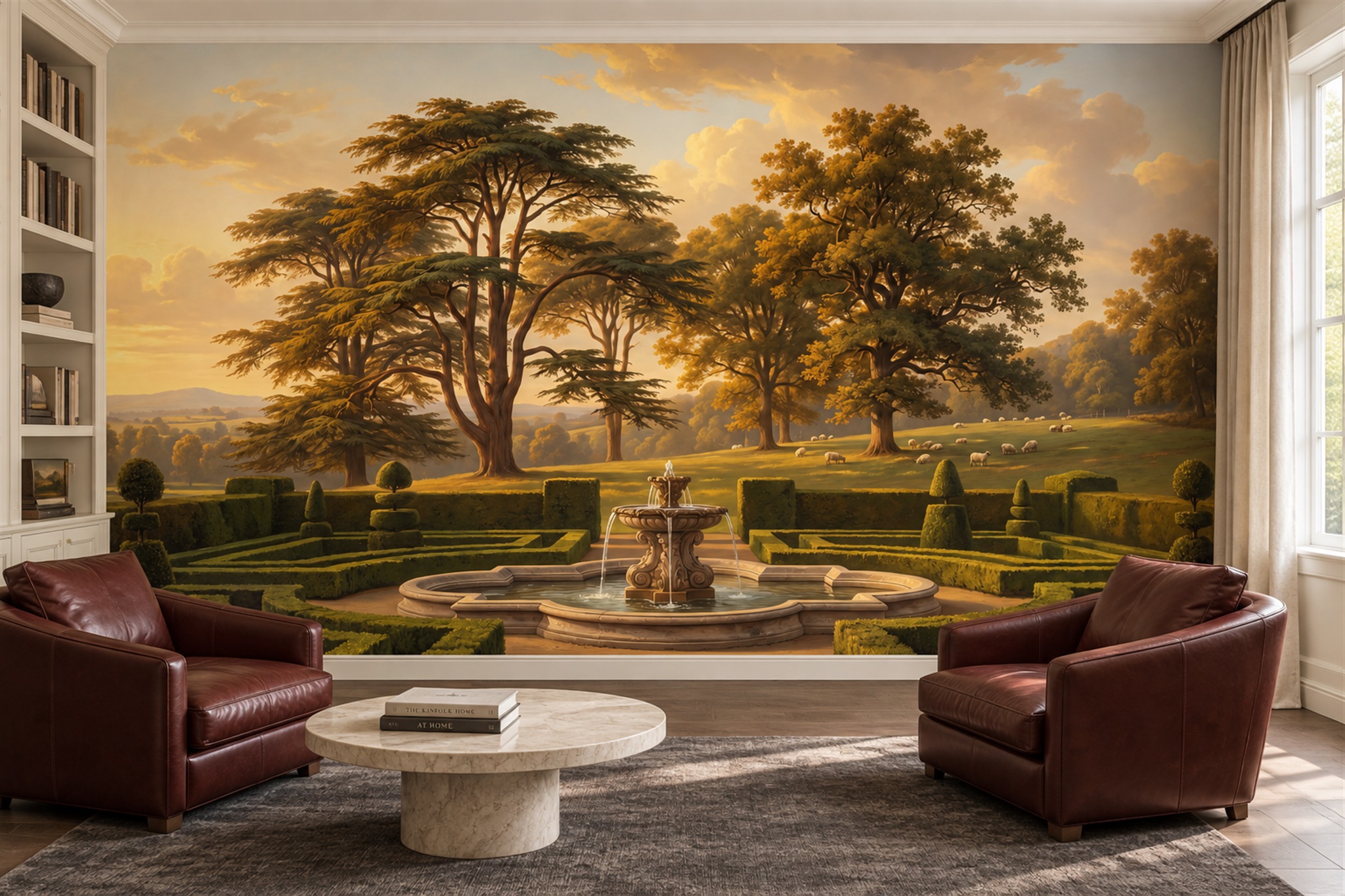 Gold Garden Scenic Wallpaper Mural Accent-wall-wallpaper-murals, Peel-and-stick Finish