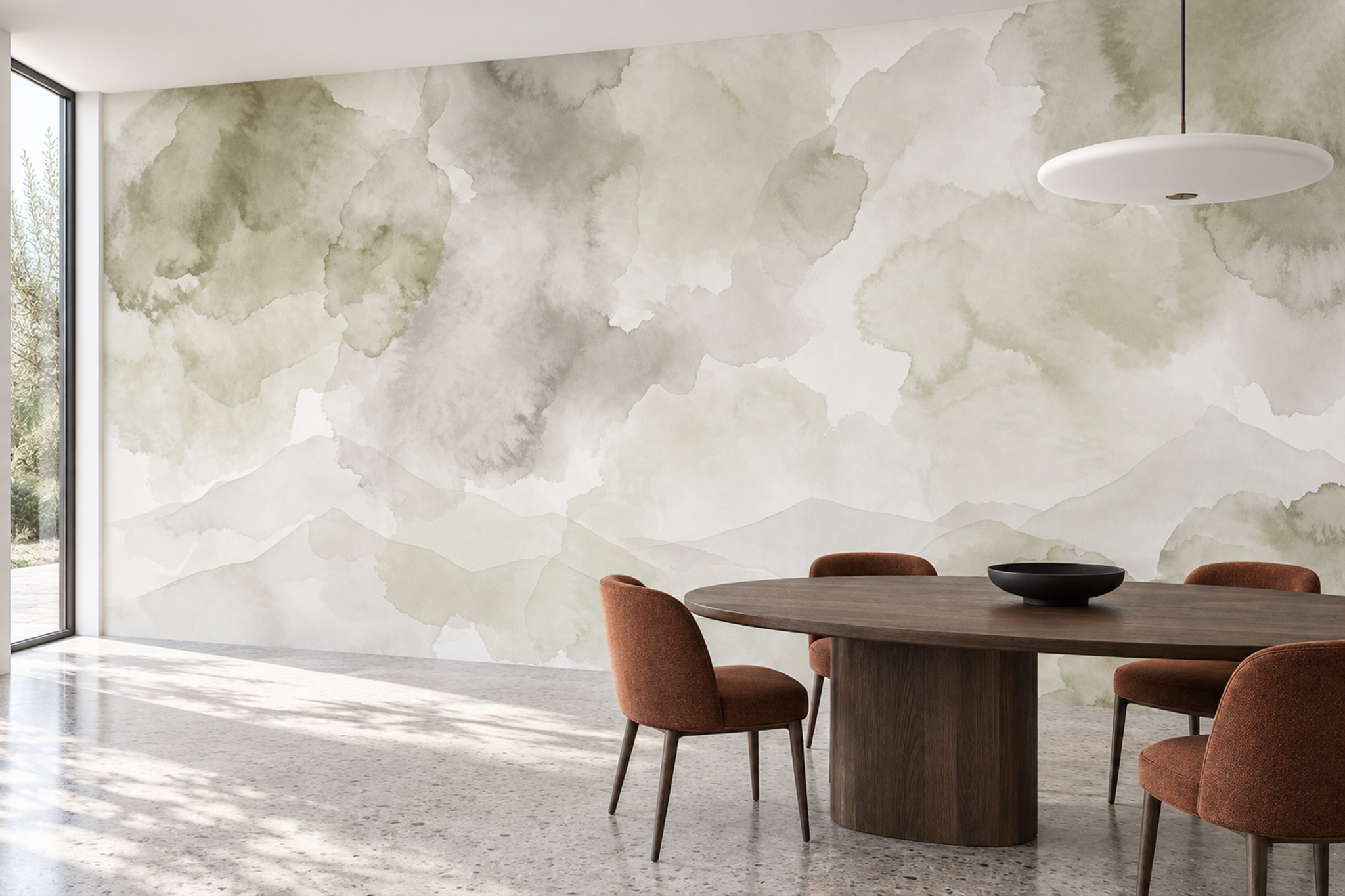 Sage Washed Artful Wallpaper Mural Bedroom-wallpaper-murals, Peel-and-stick Finish