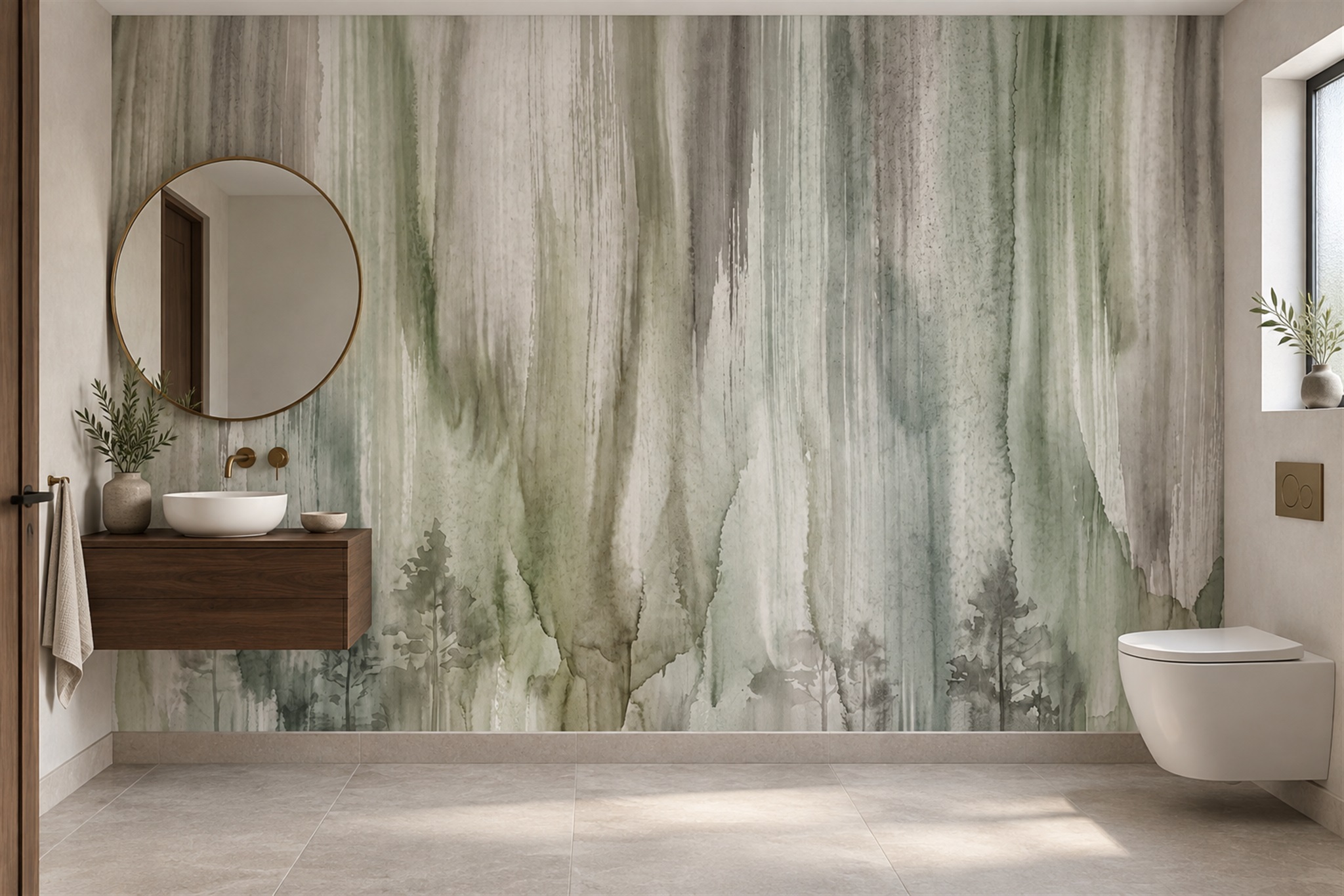 Sage Pattern Decorative Wallpaper Mural Bathroom-wallpaper-murals, Peel-and-stick Finish