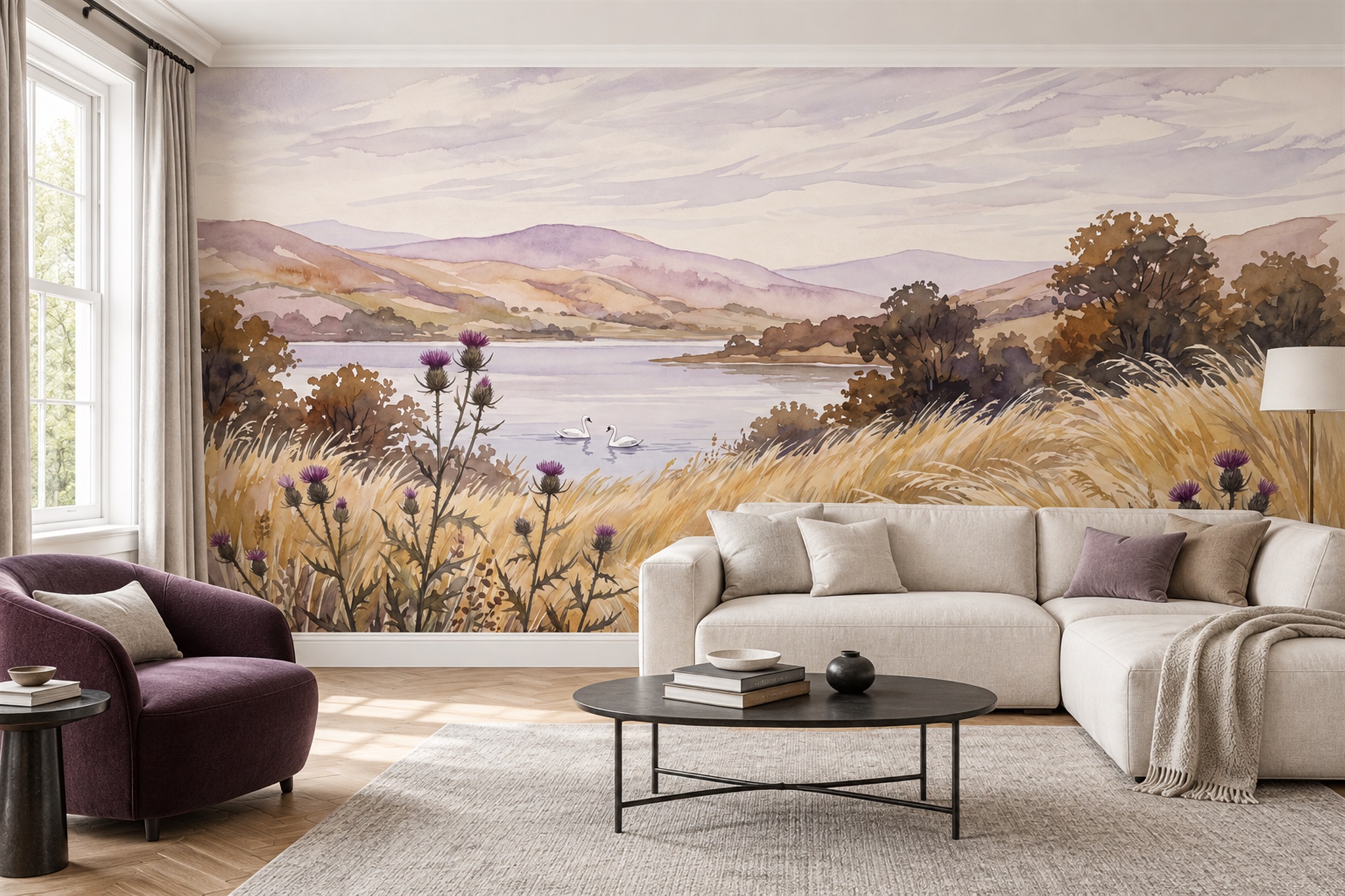 Gold Meadow Scenic Decorative Wallpaper Mural Living-room-wallpaper-murals, Peel-and-stick Finish
