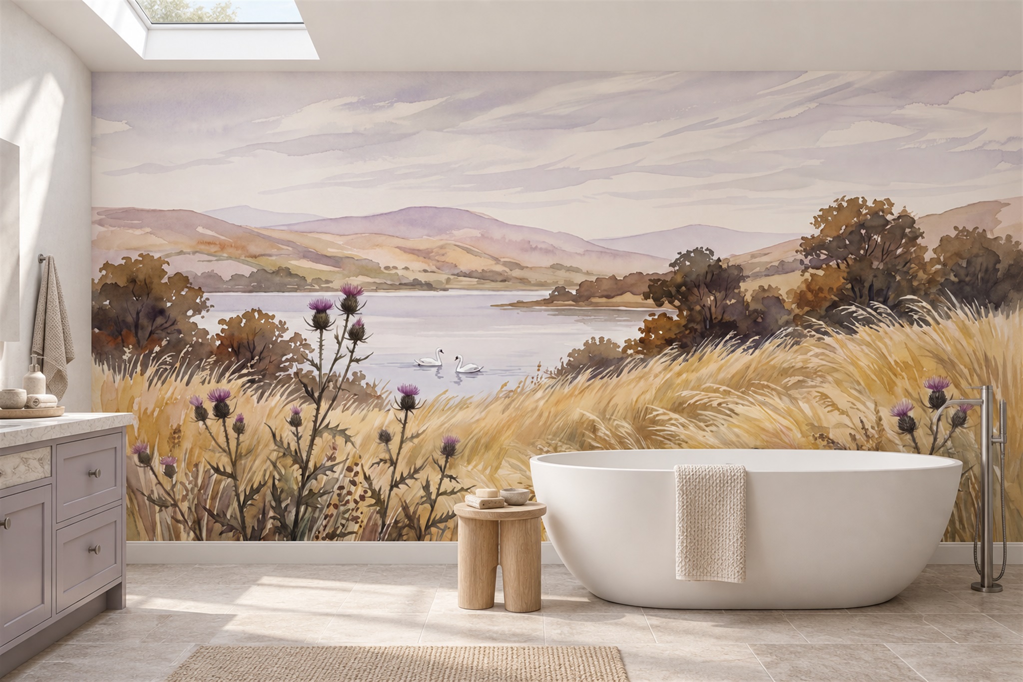 Gold Meadow Scenic Decorative Wallpaper Mural Bathroom-wallpaper-murals, Peel-and-stick Finish