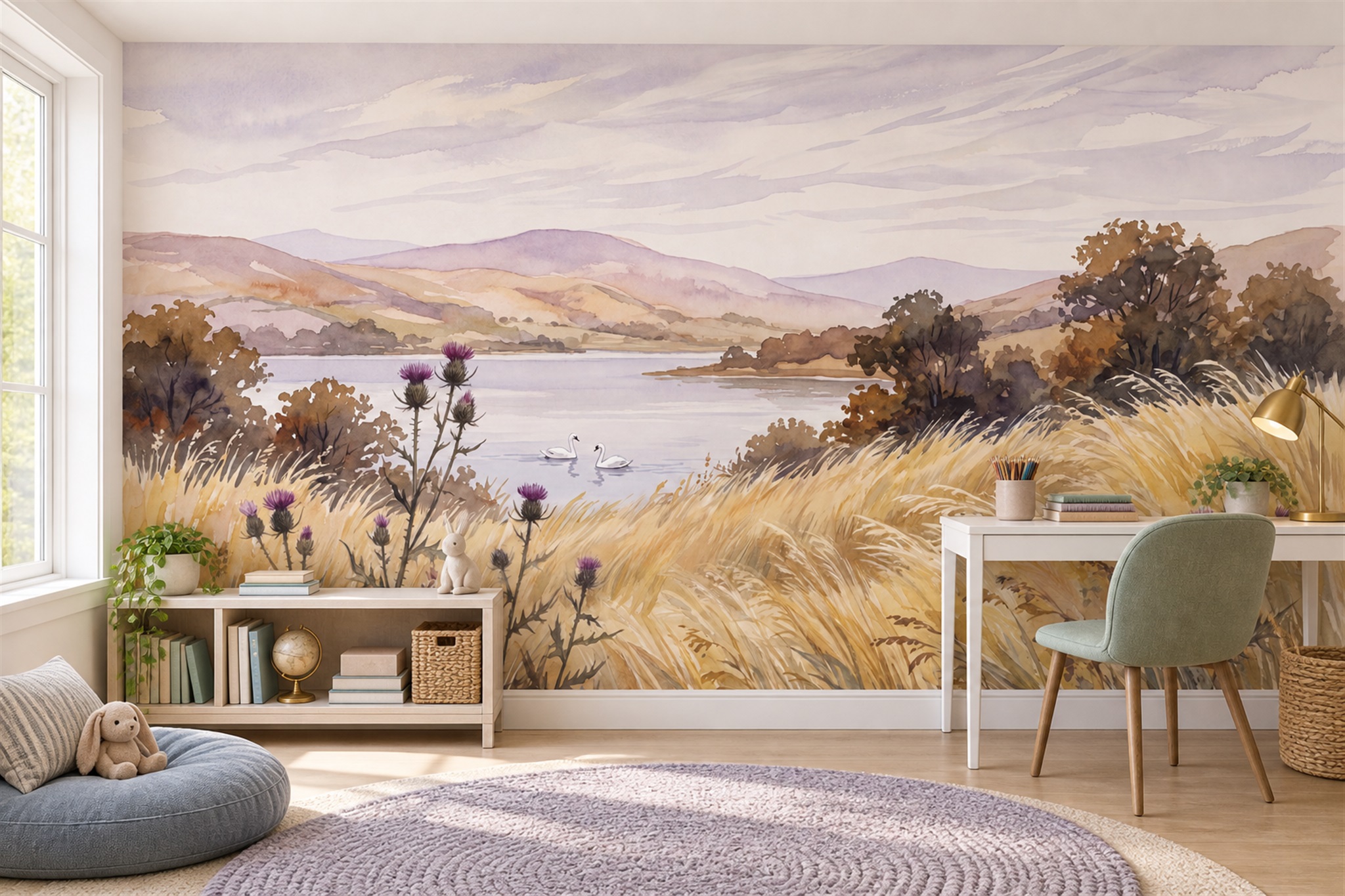 Gold Meadow Scenic Decorative Wallpaper Mural Living-room-wallpaper-murals, Peel-and-stick Finish