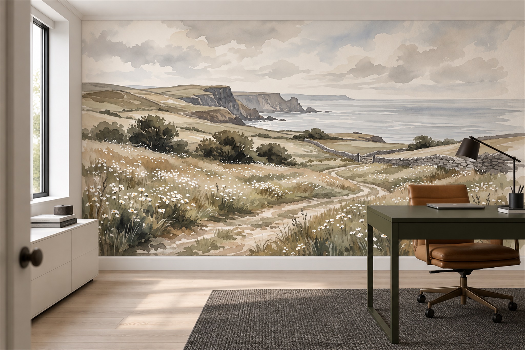 Beige Coastal Scenic Wallpaper Mural Entryway-wallpaper-murals, Peel-and-stick Finish