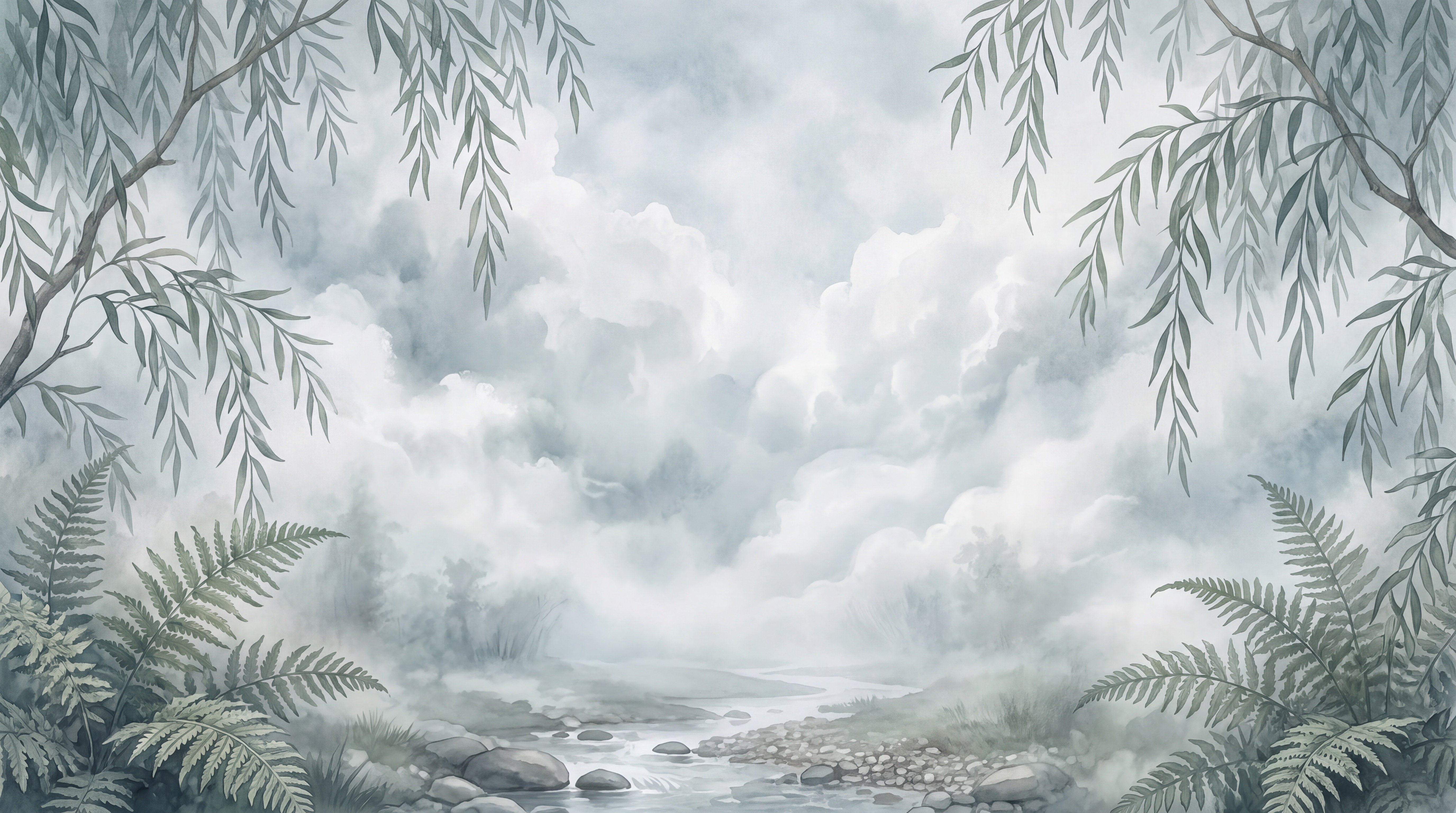 Grey Tropical Artful Wallpaper Mural, Peel-and-stick Finish