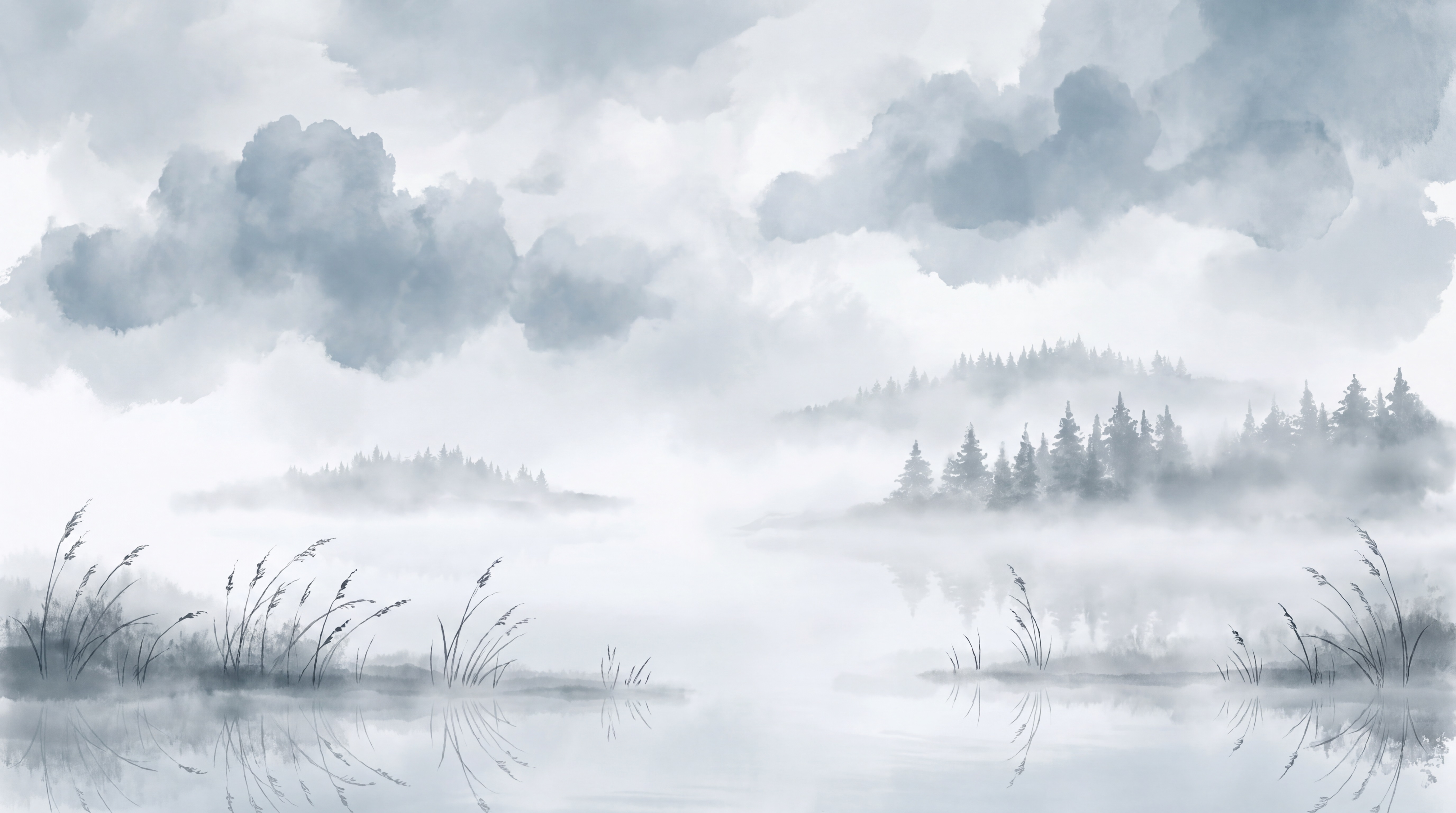 Blue Misty Artful Wallpaper Mural, Peel-and-stick Finish