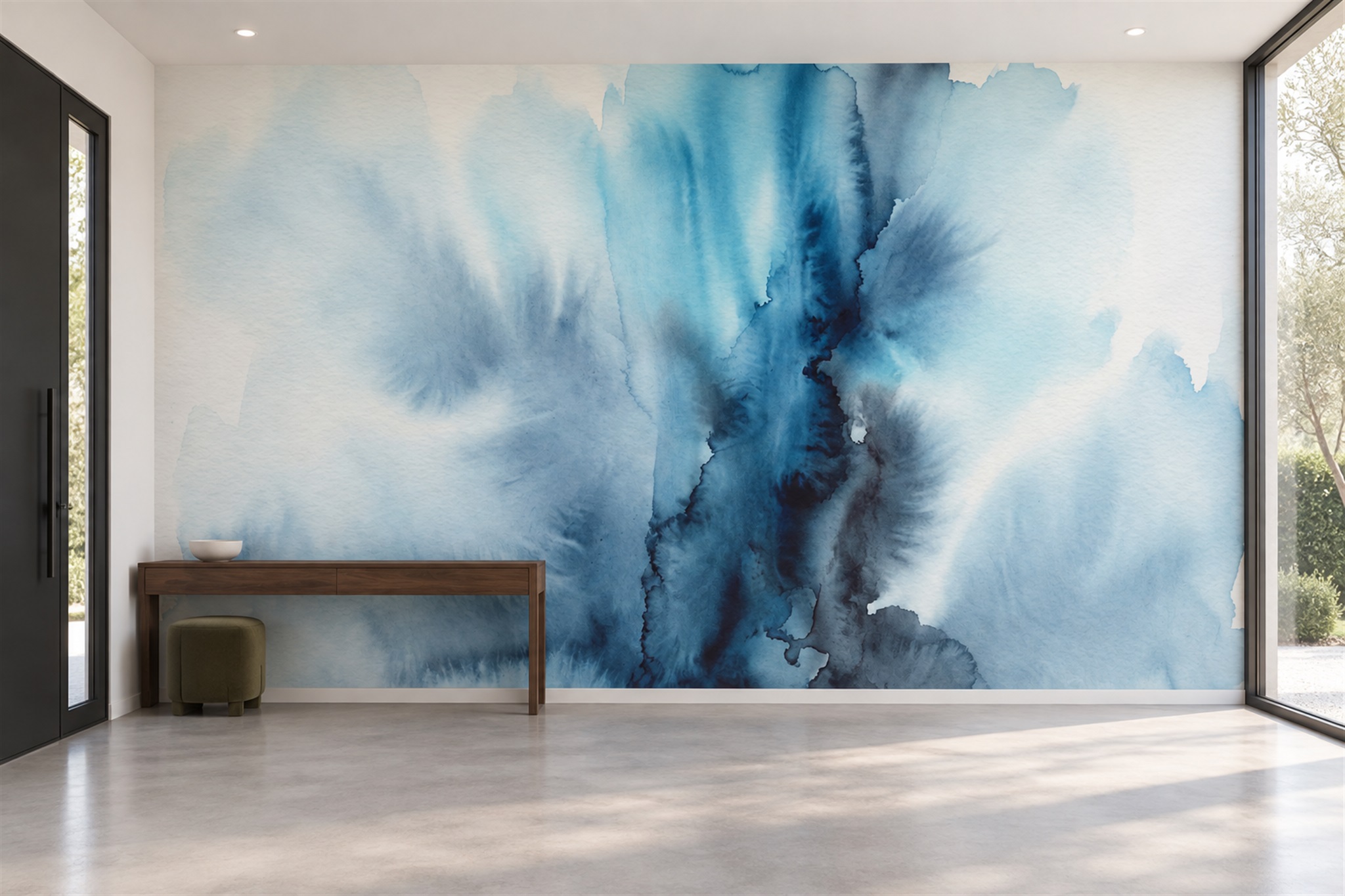 Blue Ink Artful Wallpaper Mural Entryway-wallpaper-murals, Peel-and-stick Finish