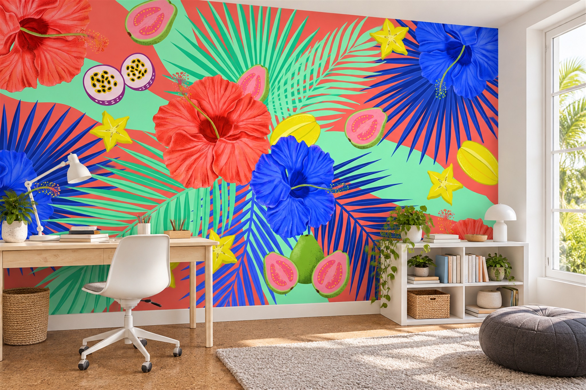 Red Pattern Decorative Abstract Wallpaper Mural Office-wallpaper-murals, Shown In A Home Office, Peel-and-stick Finish