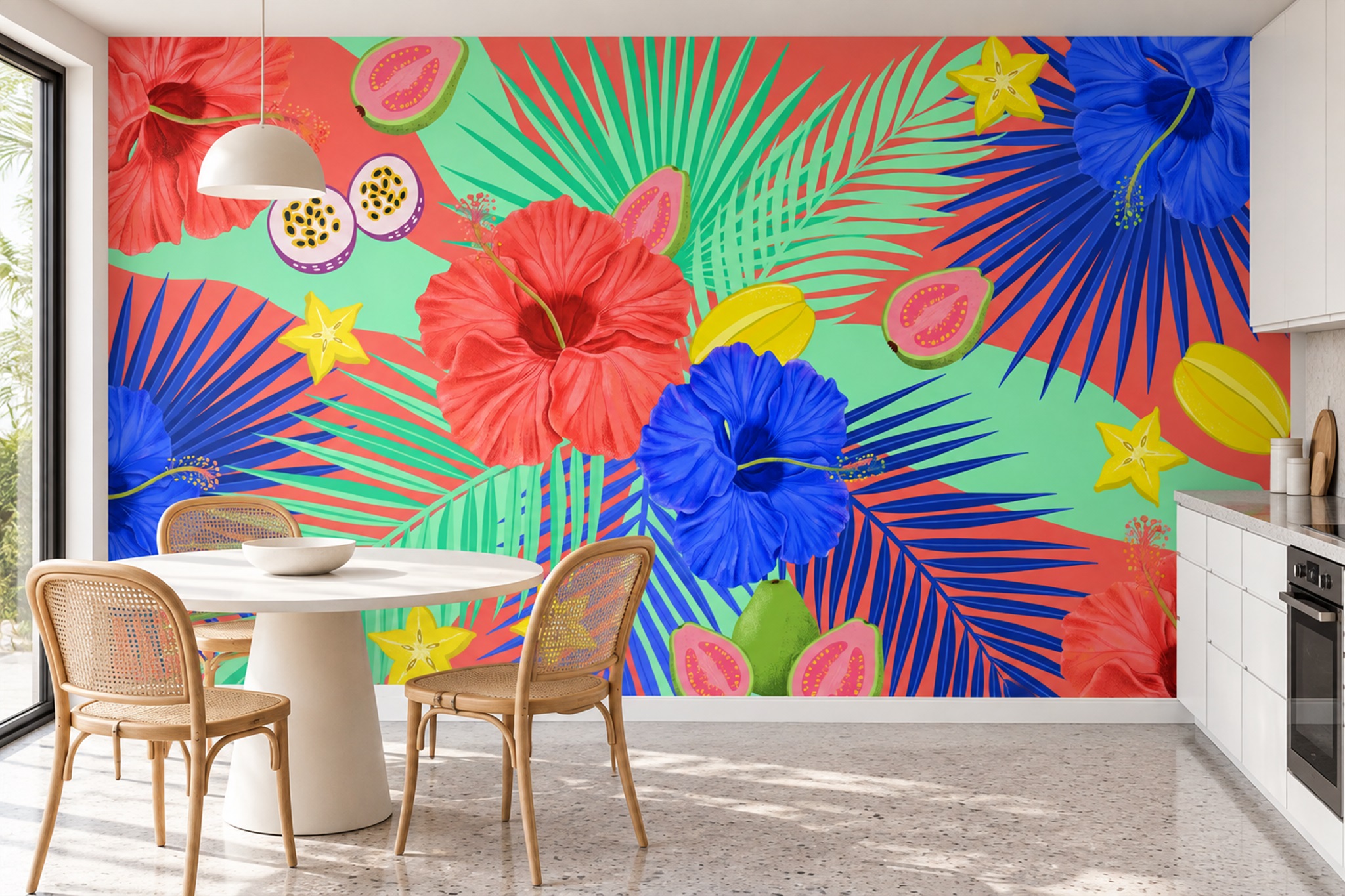 Red Pattern Decorative Abstract Wallpaper Mural Dining-room-wallpaper-murals, Shown In A Dining Room, Peel-and-stick Finish