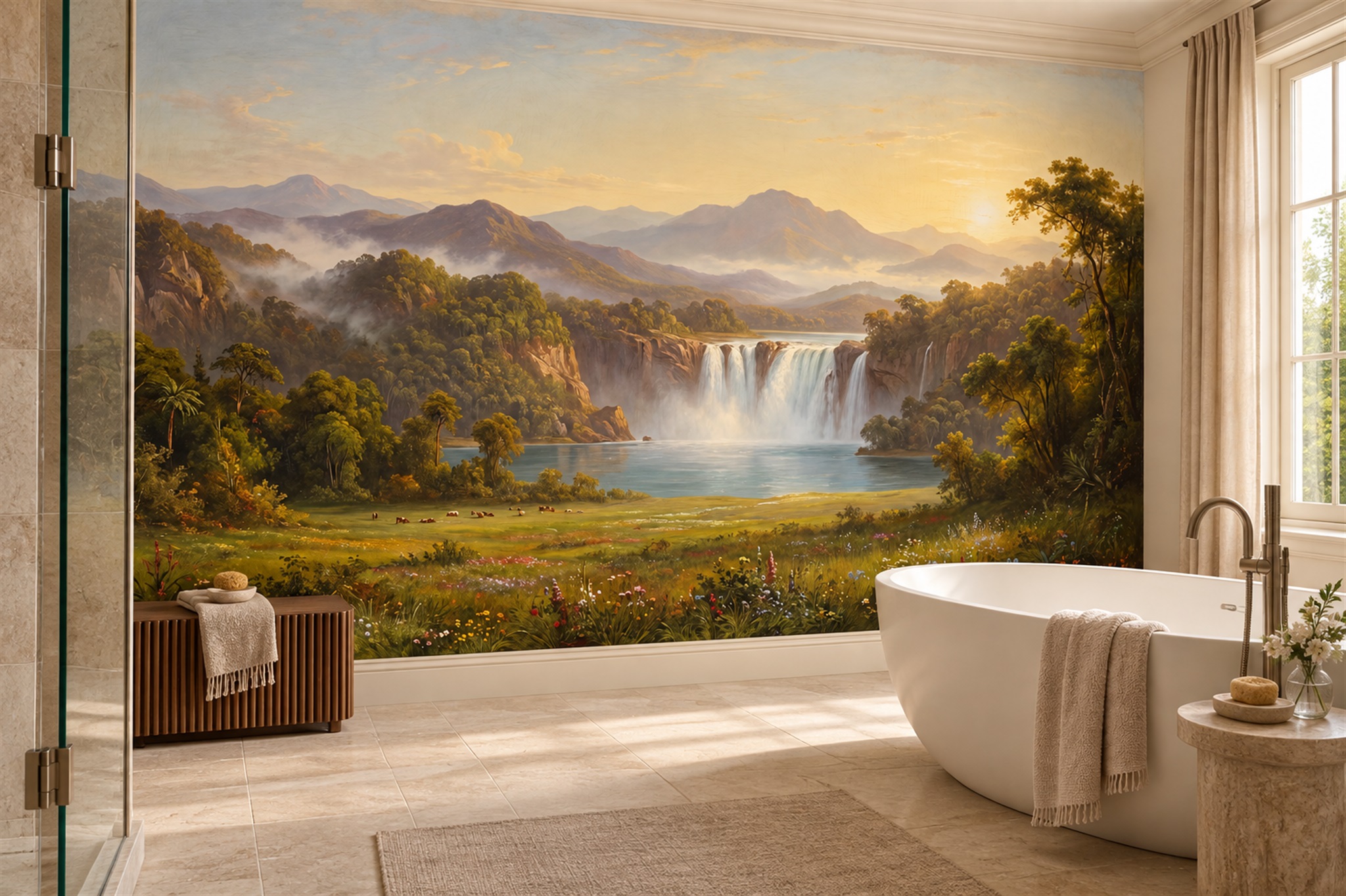 Gold Pattern Decorative Painterly Wallpaper Mural Bathroom-wallpaper-murals, Peel-and-stick Finish