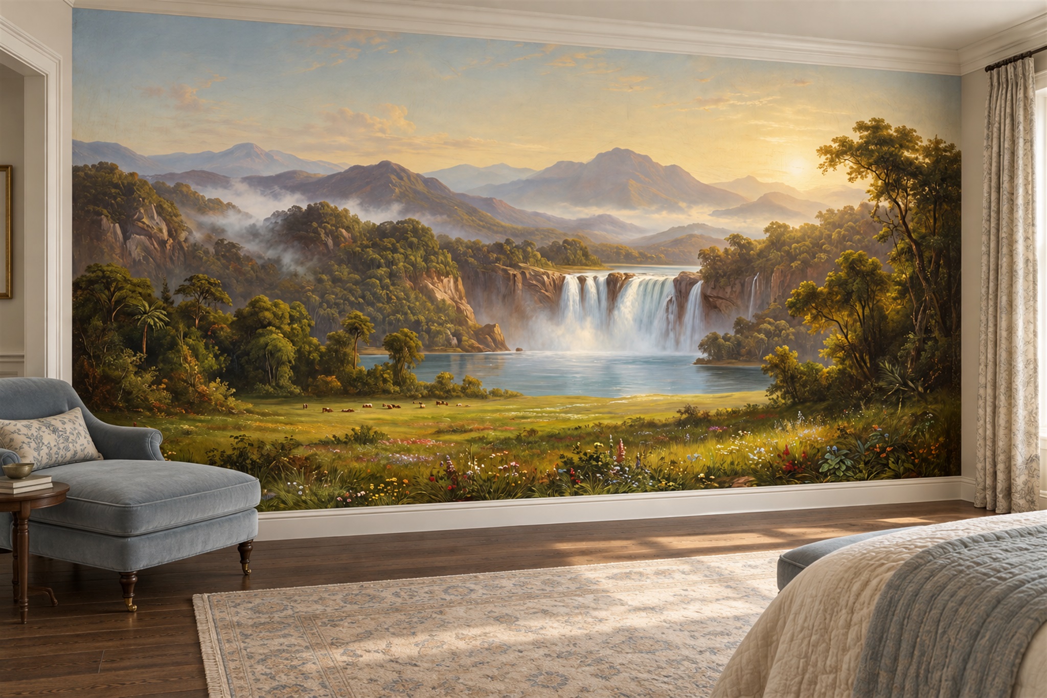 Gold Pattern Decorative Painterly Wallpaper Mural Bedroom-wallpaper-murals, Peel-and-stick Finish