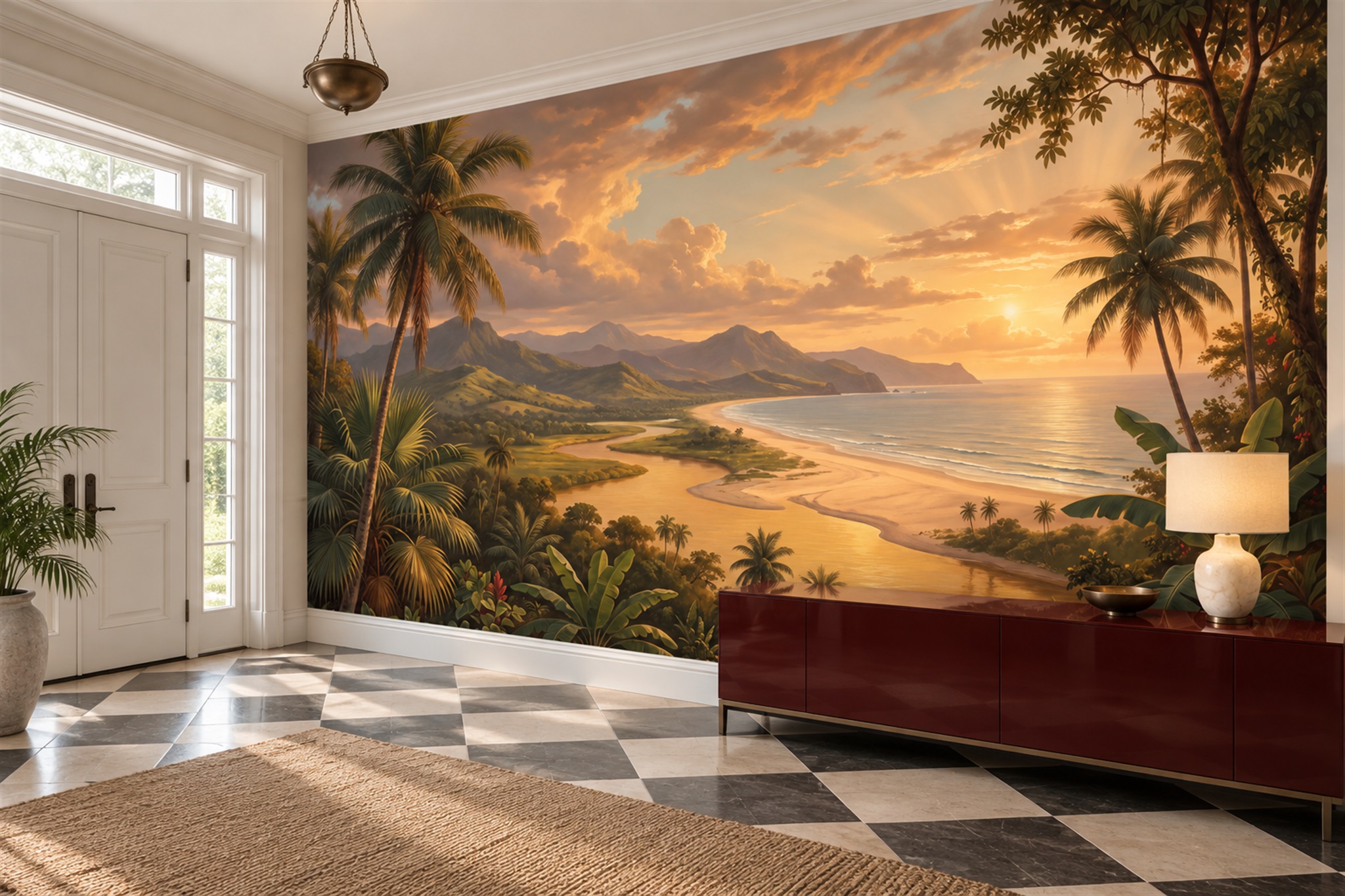 Gold Beach Scenic Wallpaper Mural Entryway-wallpaper-murals, Peel-and-stick Finish