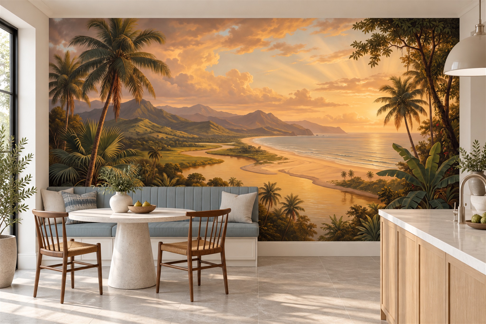 Gold Beach Scenic Wallpaper Mural Dining-room-wallpaper-murals, Peel-and-stick Finish