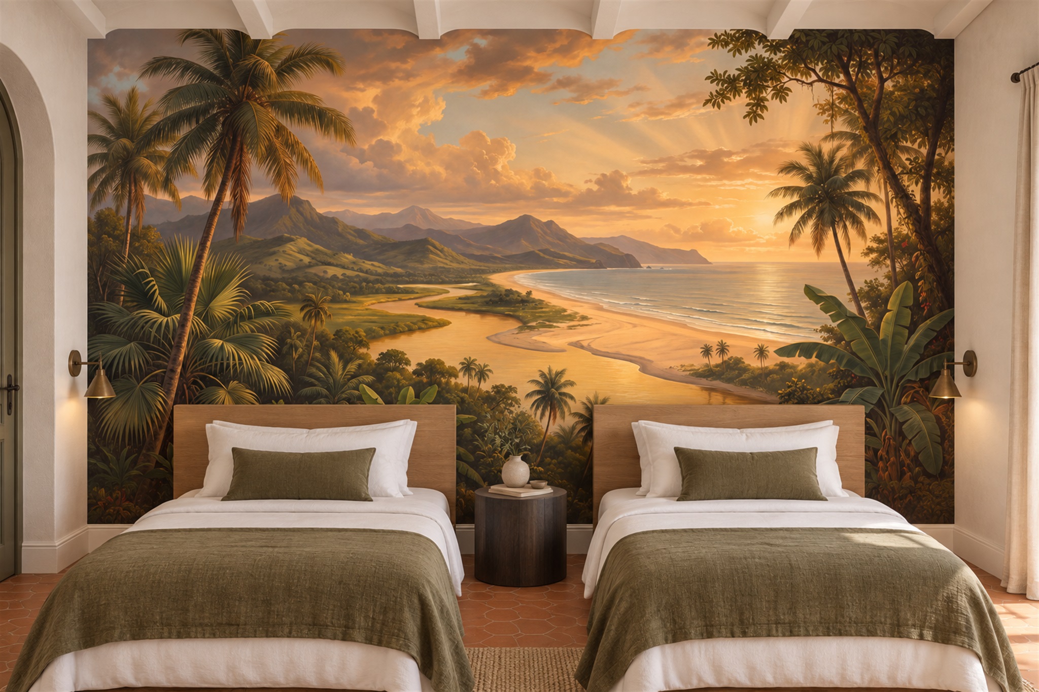 Gold Beach Scenic Wallpaper Mural Bedroom-wallpaper-murals, Peel-and-stick Finish