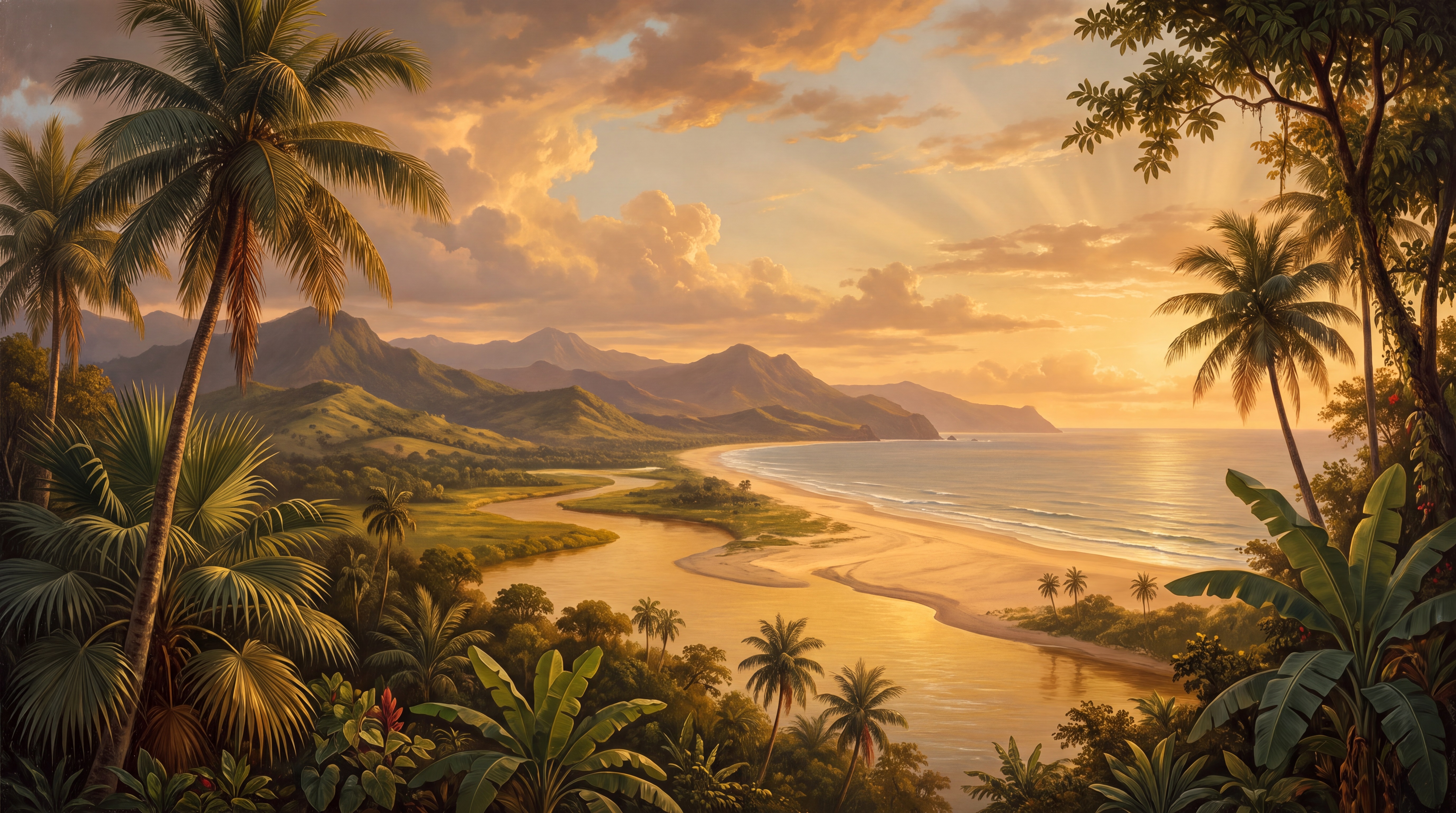 Gold Beach Scenic Wallpaper Mural Dining-room-wallpaper-murals, Peel-and-stick Finish