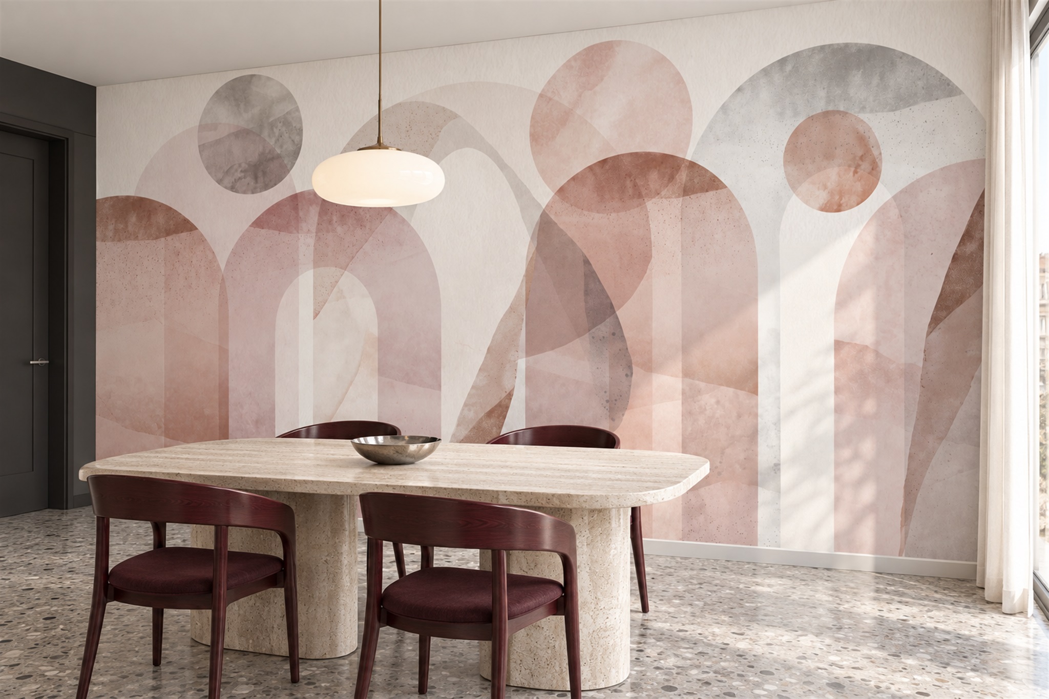 Blush Arched Abstract Wallpaper Mural Feature-wall-wallpaper-murals, Peel-and-stick Finish