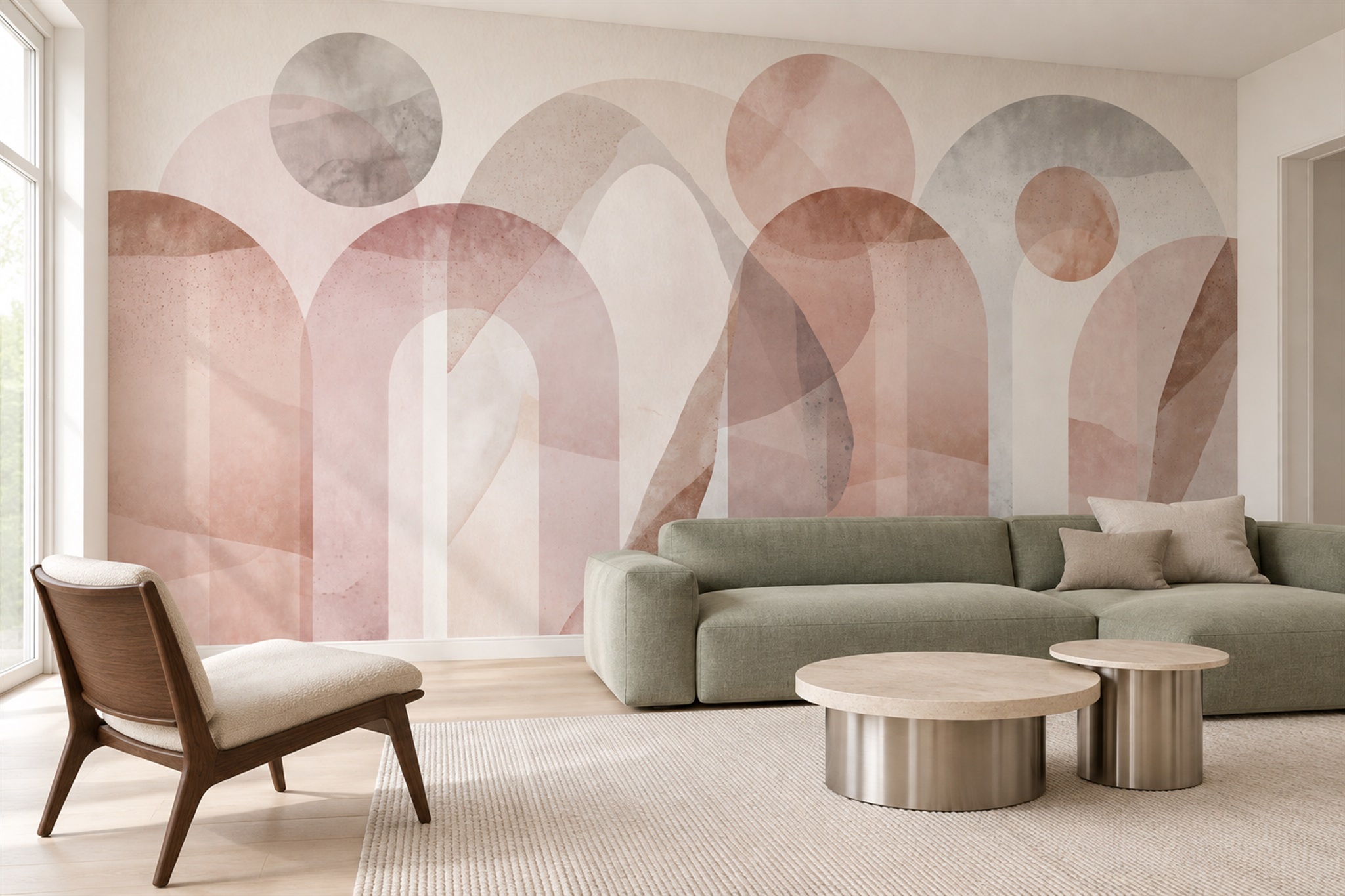 Blush Arched Abstract Wallpaper Mural Feature-wall-wallpaper-murals, Peel-and-stick Finish