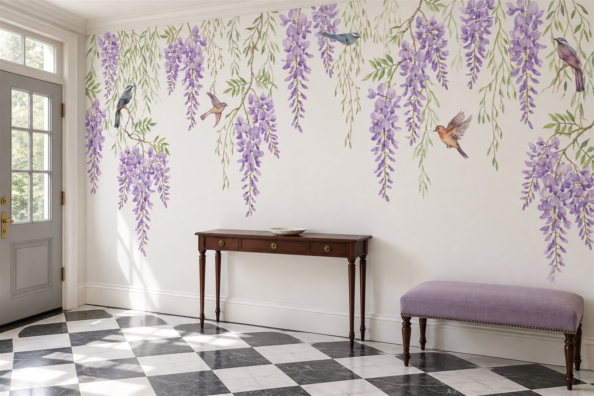 Lilac Pattern Decorative Abstract Wallpaper Mural Entryway-wallpaper-murals, Peel-and-stick Finish