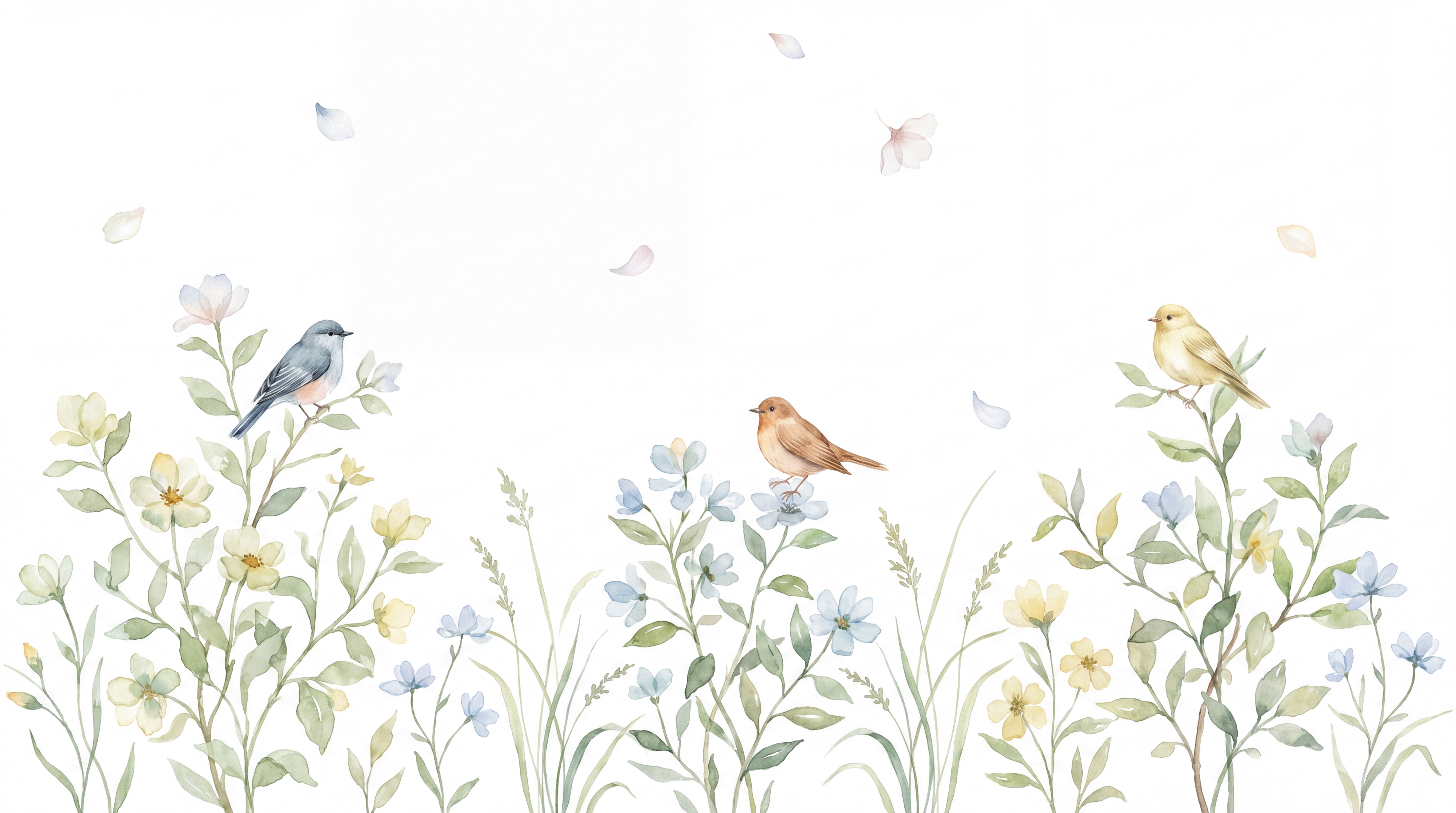Blue Bird Illustrated Wallpaper Mural, Peel-and-stick Finish