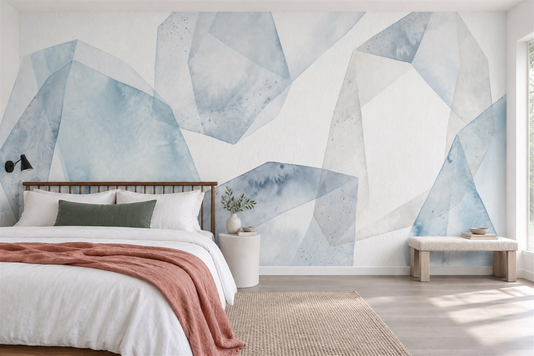 Blue Pattern Decorative Illustrated Wallpaper Mural Bedroom-wallpaper-murals, Peel-and-stick Finish
