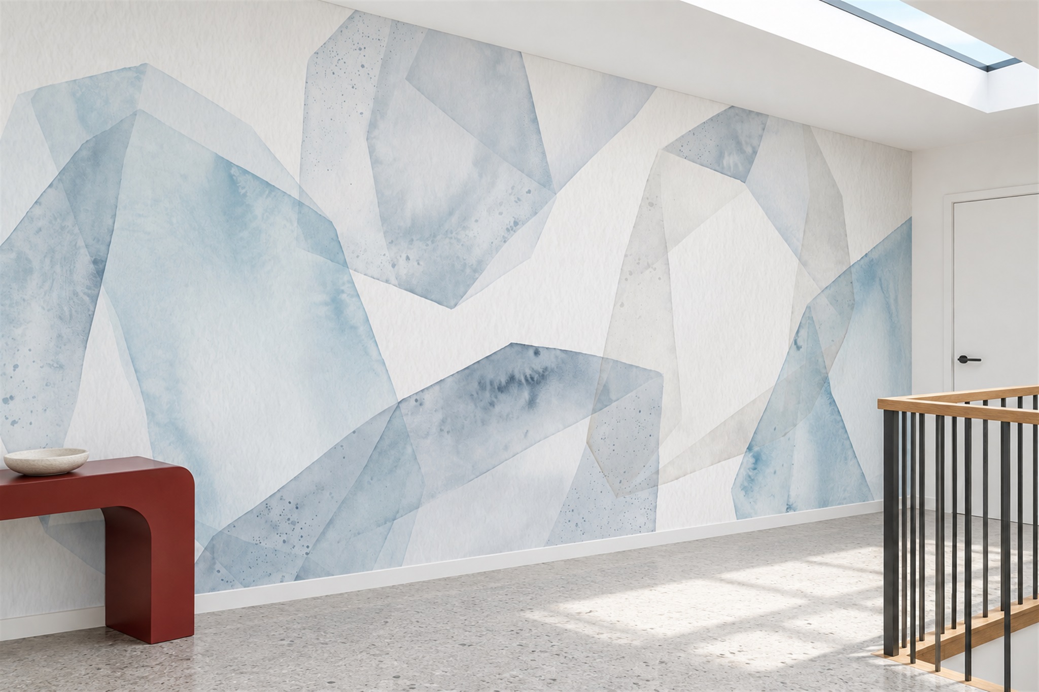 Blue Pattern Decorative Illustrated Wallpaper Mural Living-room-wallpaper-murals, Peel-and-stick Finish