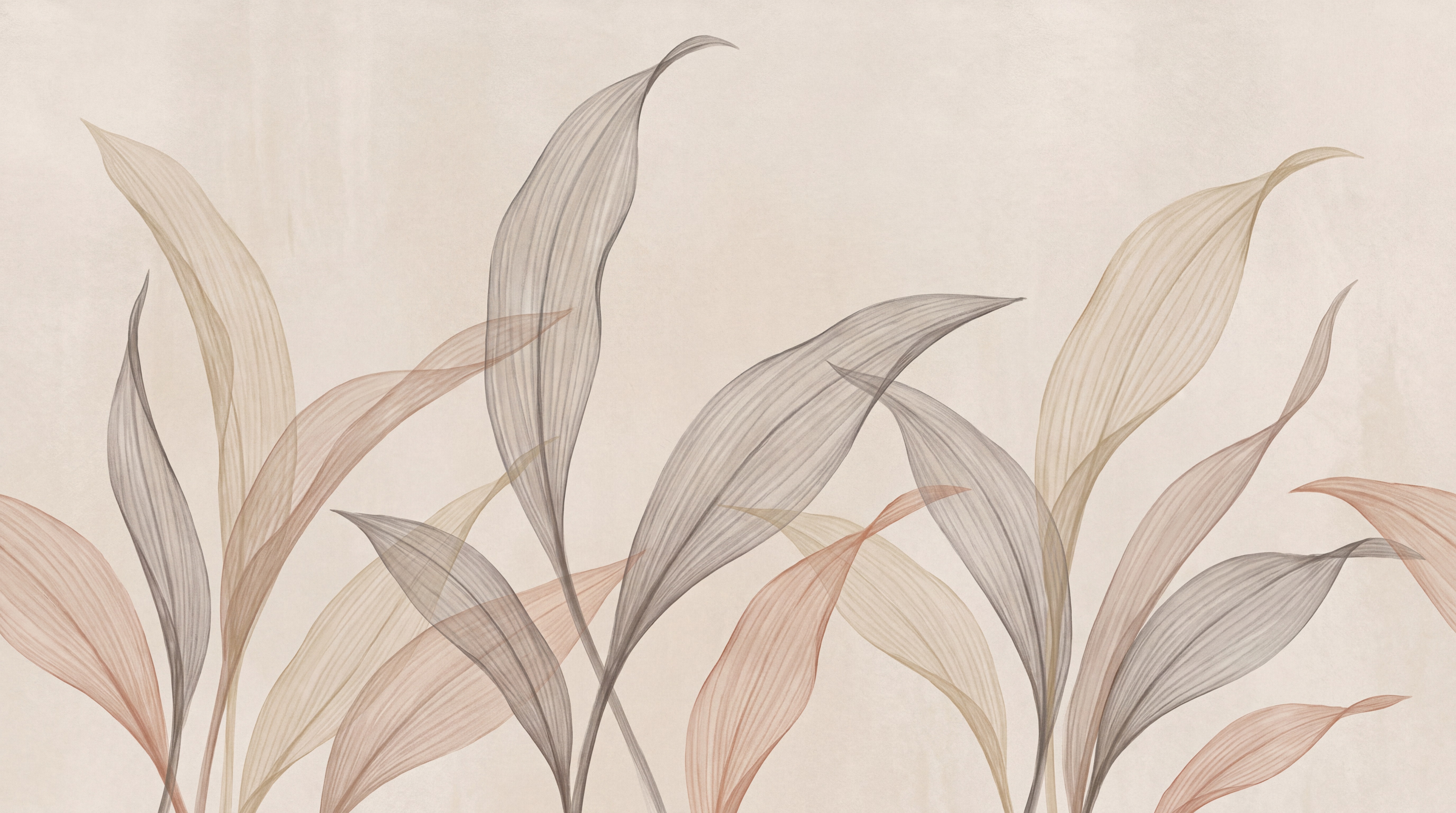 Beige Leaf Botanical Wallpaper Mural Entryway-wallpaper-murals, Peel-and-stick Finish