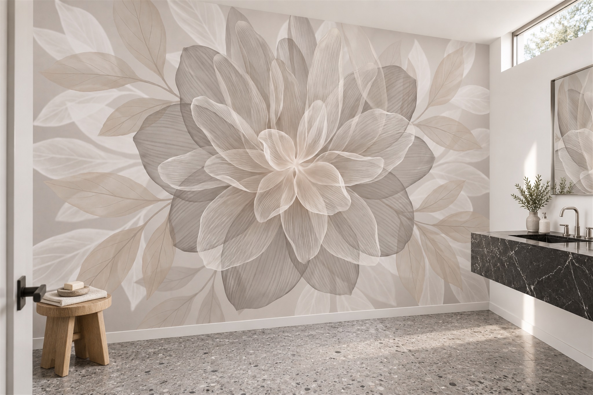 Taupe Pattern Decorative Layered Wallpaper Mural Bathroom-wallpaper-murals, Peel-and-stick Finish