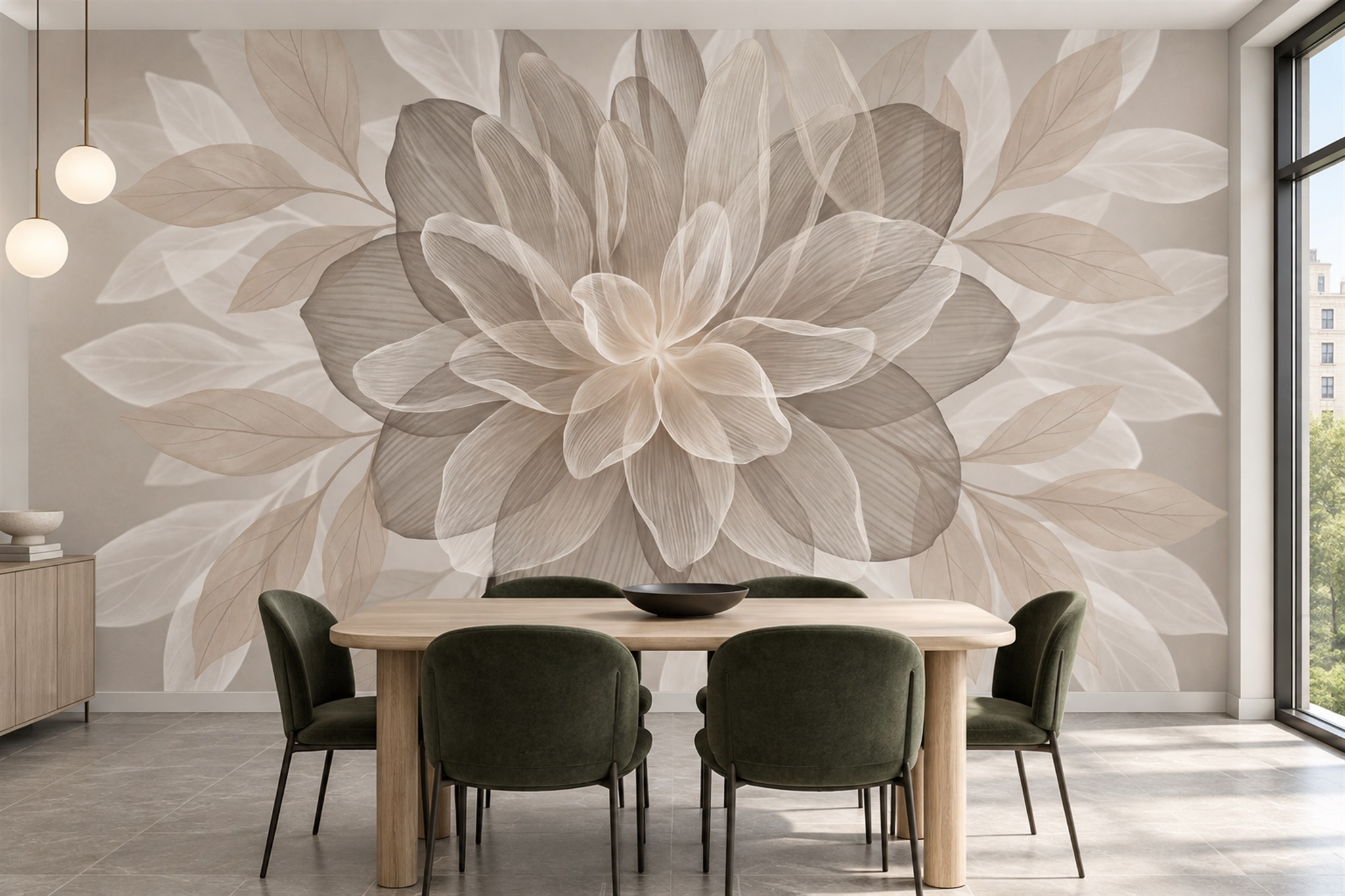Oversized Taupe Dahlia Flower Wallpaper Mural — Wallpaper Mural Design, Peel-and-stick Finish