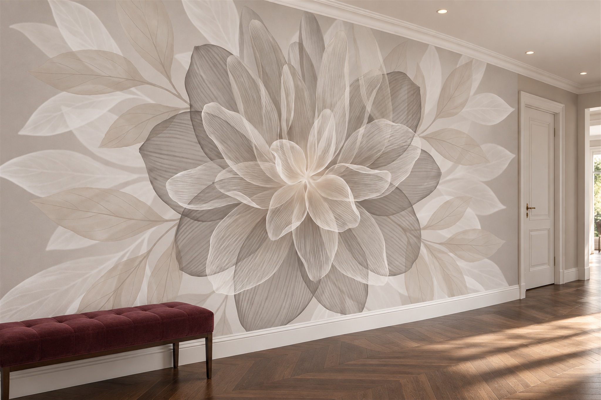 Taupe Pattern Decorative Layered Wallpaper Mural Dining-room-wallpaper-murals, Peel-and-stick Finish