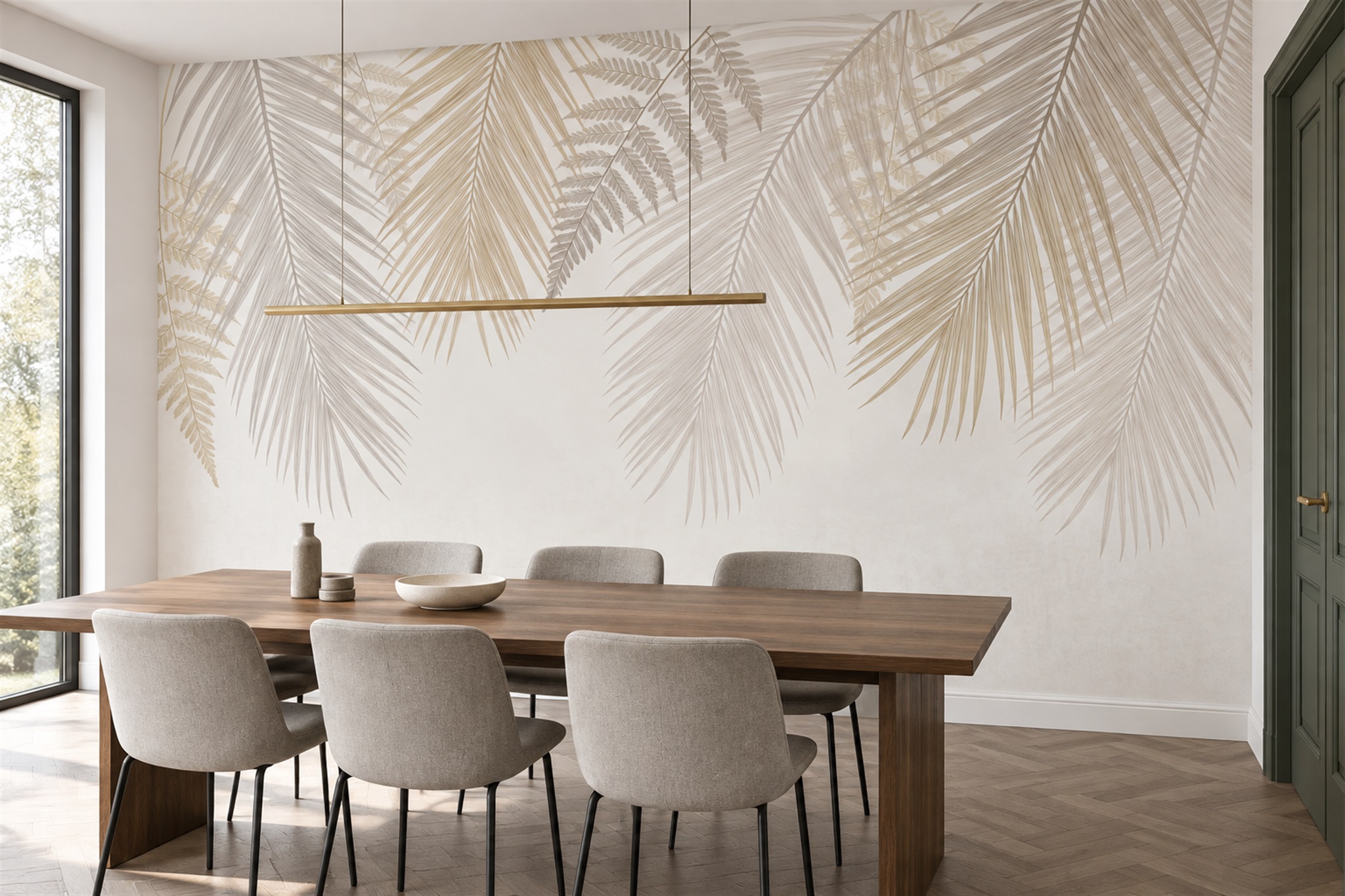 Ivory Palm Fronds And Fern Wallpaper Mural — Wallpaper Mural Design, Peel-and-stick Finish