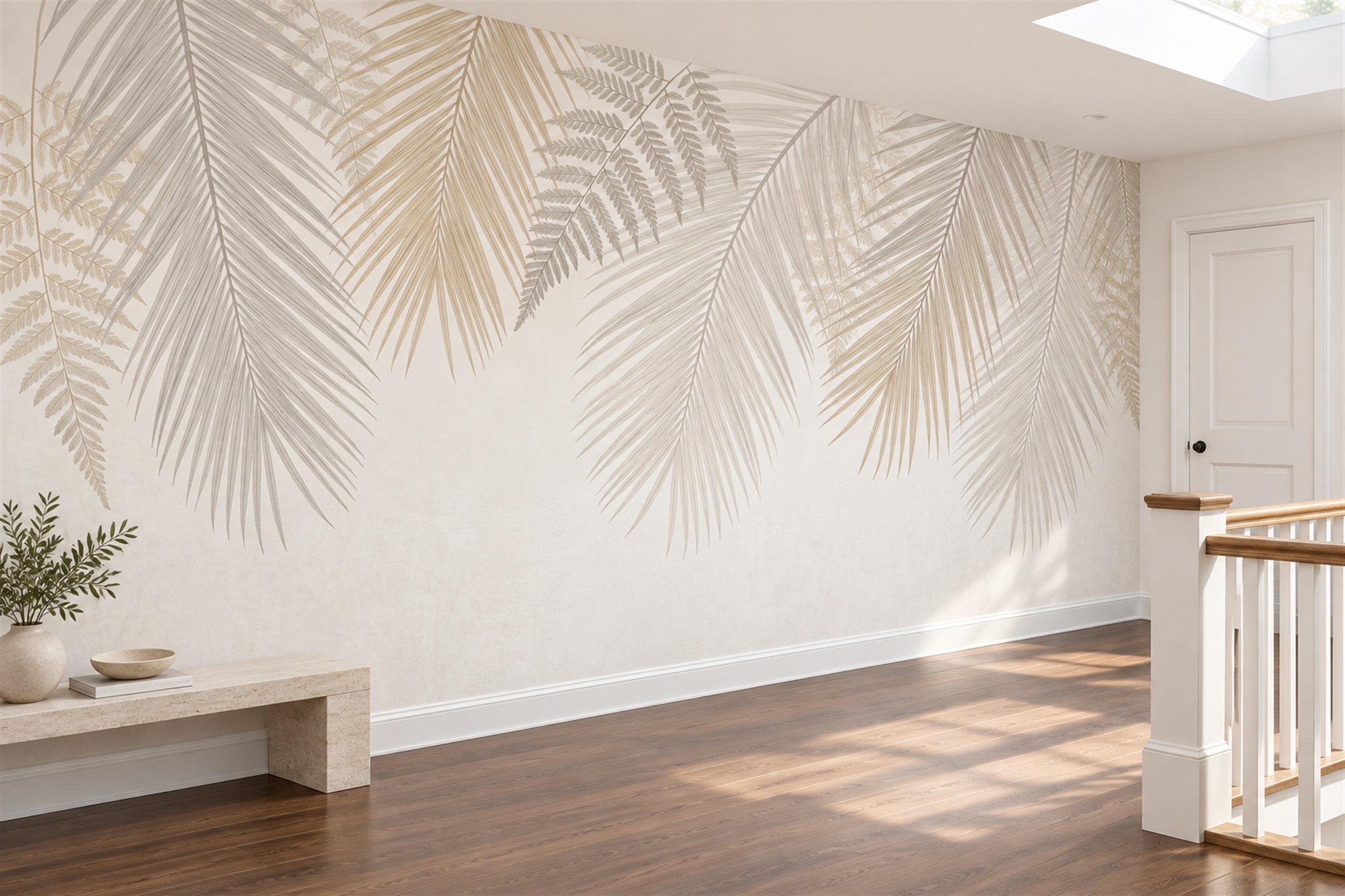 Ivory Tropical Artful Wallpaper Mural Dining-room-wallpaper-murals, Peel-and-stick Finish
