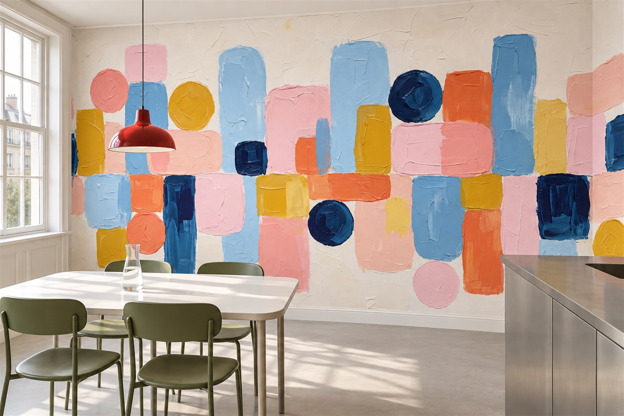 Pink Blocks Abstract Wallpaper Mural Dining-room-wallpaper-murals, Peel-and-stick Finish