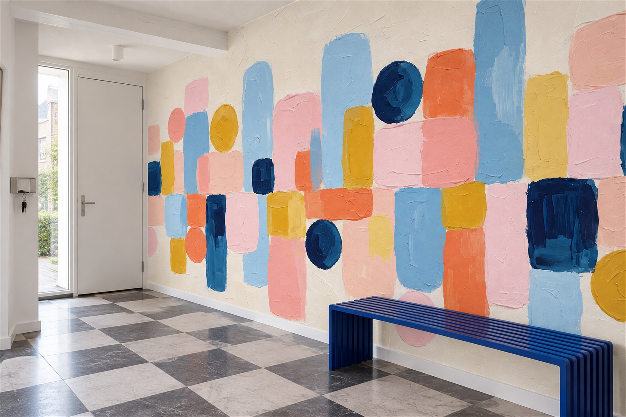 Pink Blocks Abstract Wallpaper Mural Entryway-wallpaper-murals, Peel-and-stick Finish