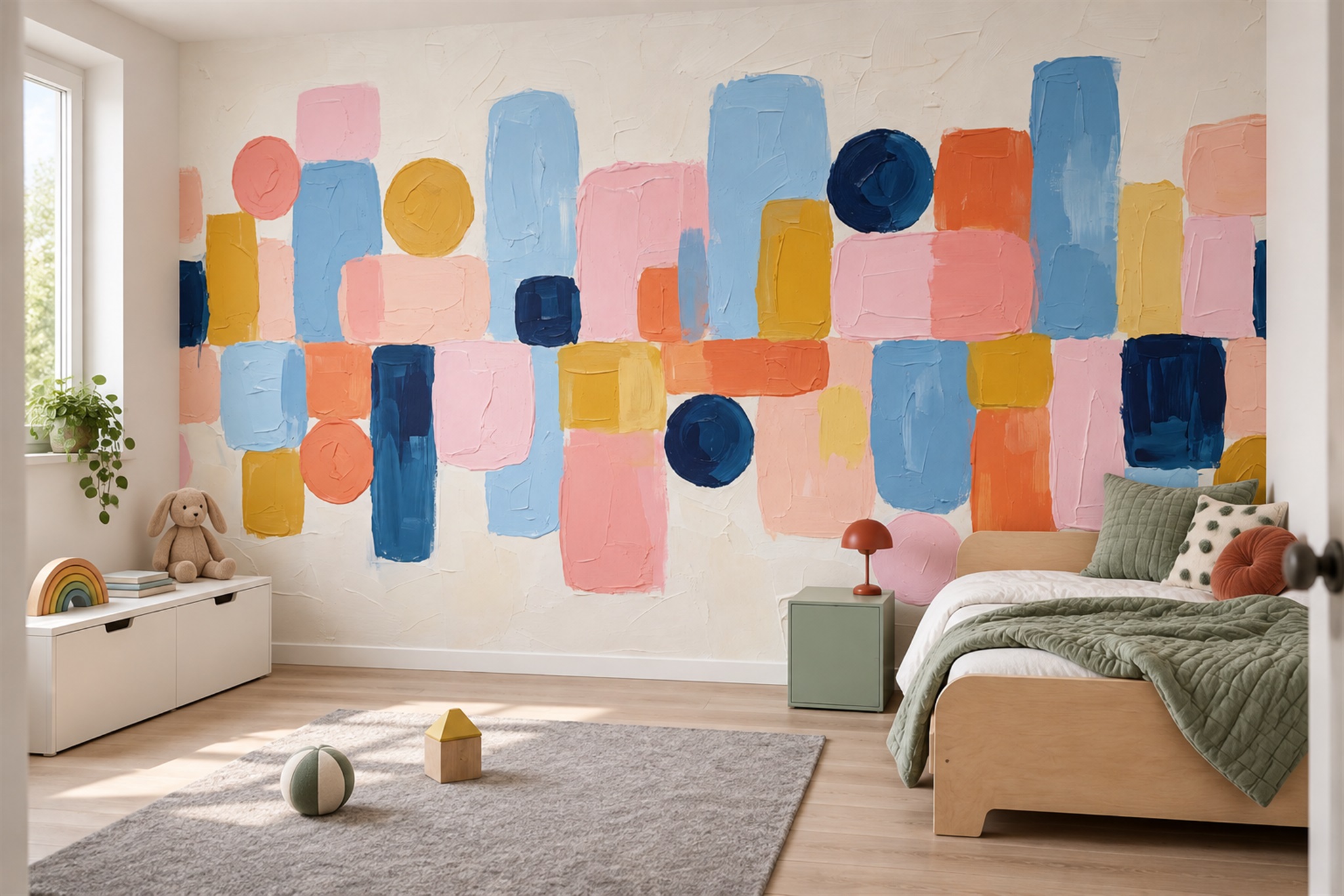 Pink Blocks Abstract Wallpaper Mural Entryway-wallpaper-murals, Peel-and-stick Finish