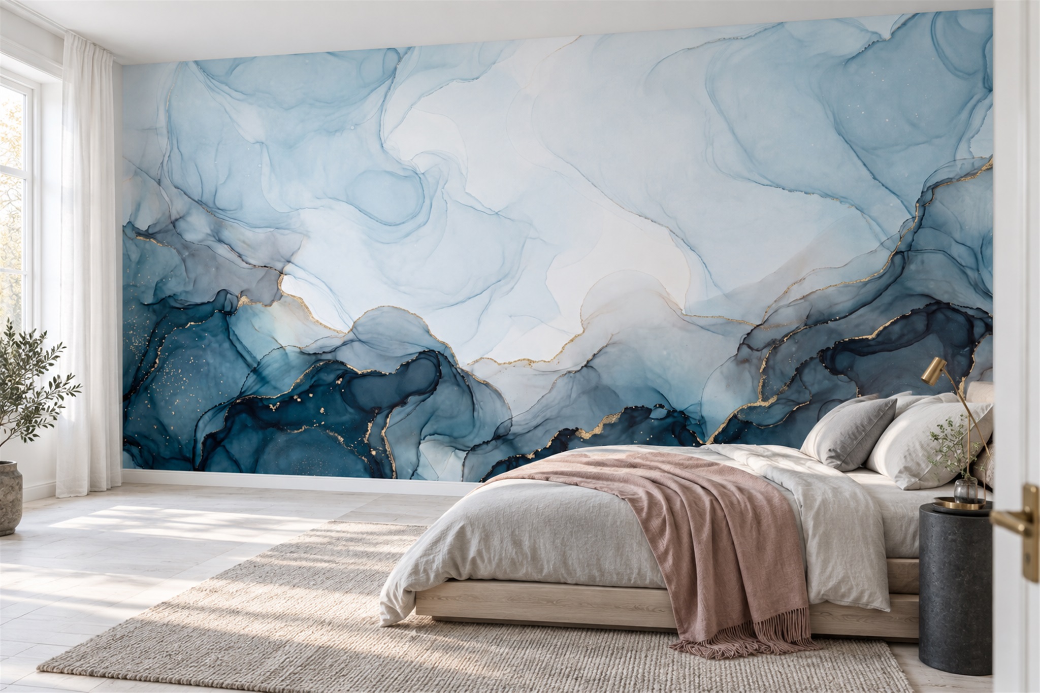 Blue Agate Decorative Wallpaper Mural Bedroom-wallpaper-murals, Peel-and-stick Finish