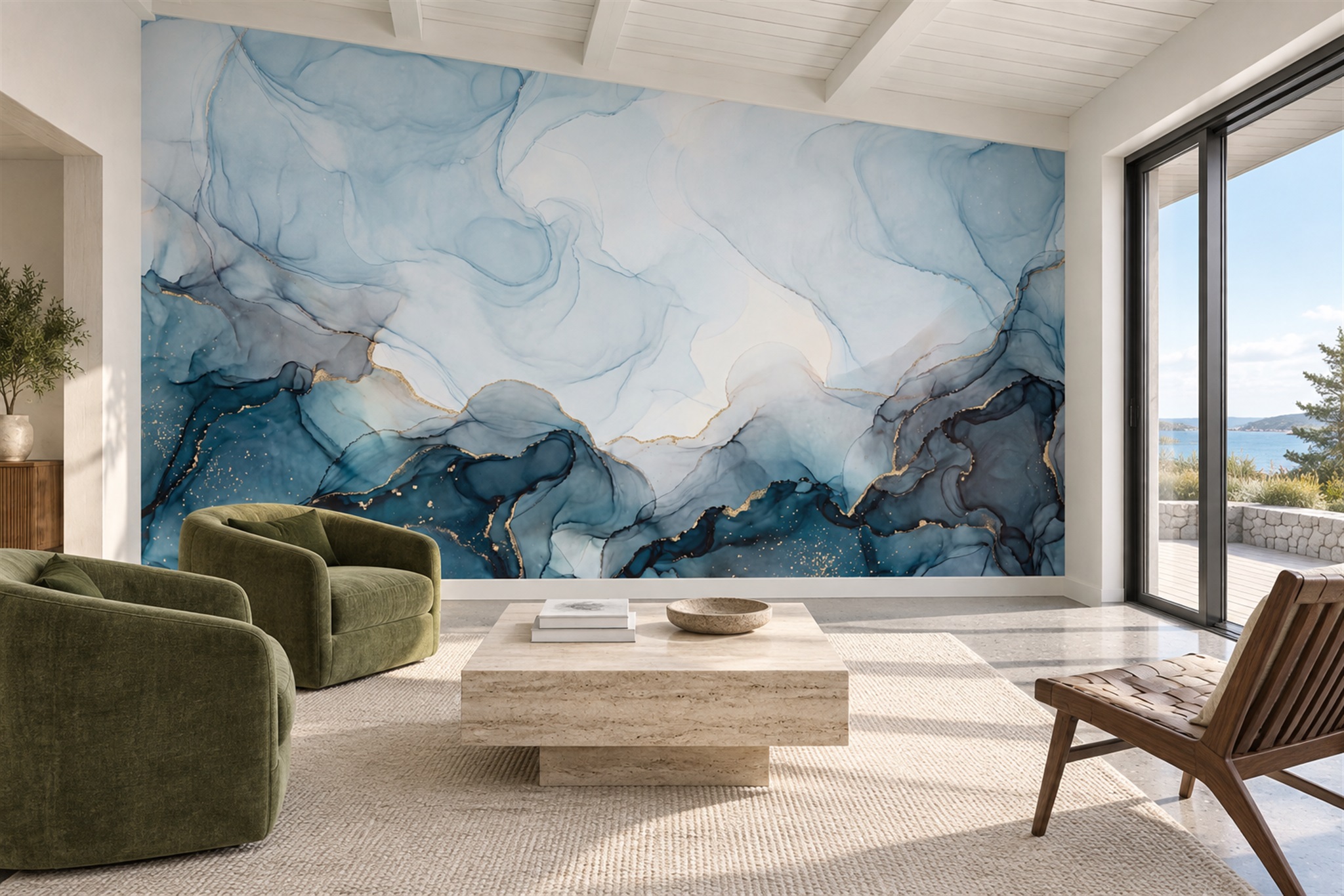 Blue Agate Decorative Wallpaper Mural Accent-wall-wallpaper-murals, Peel-and-stick Finish