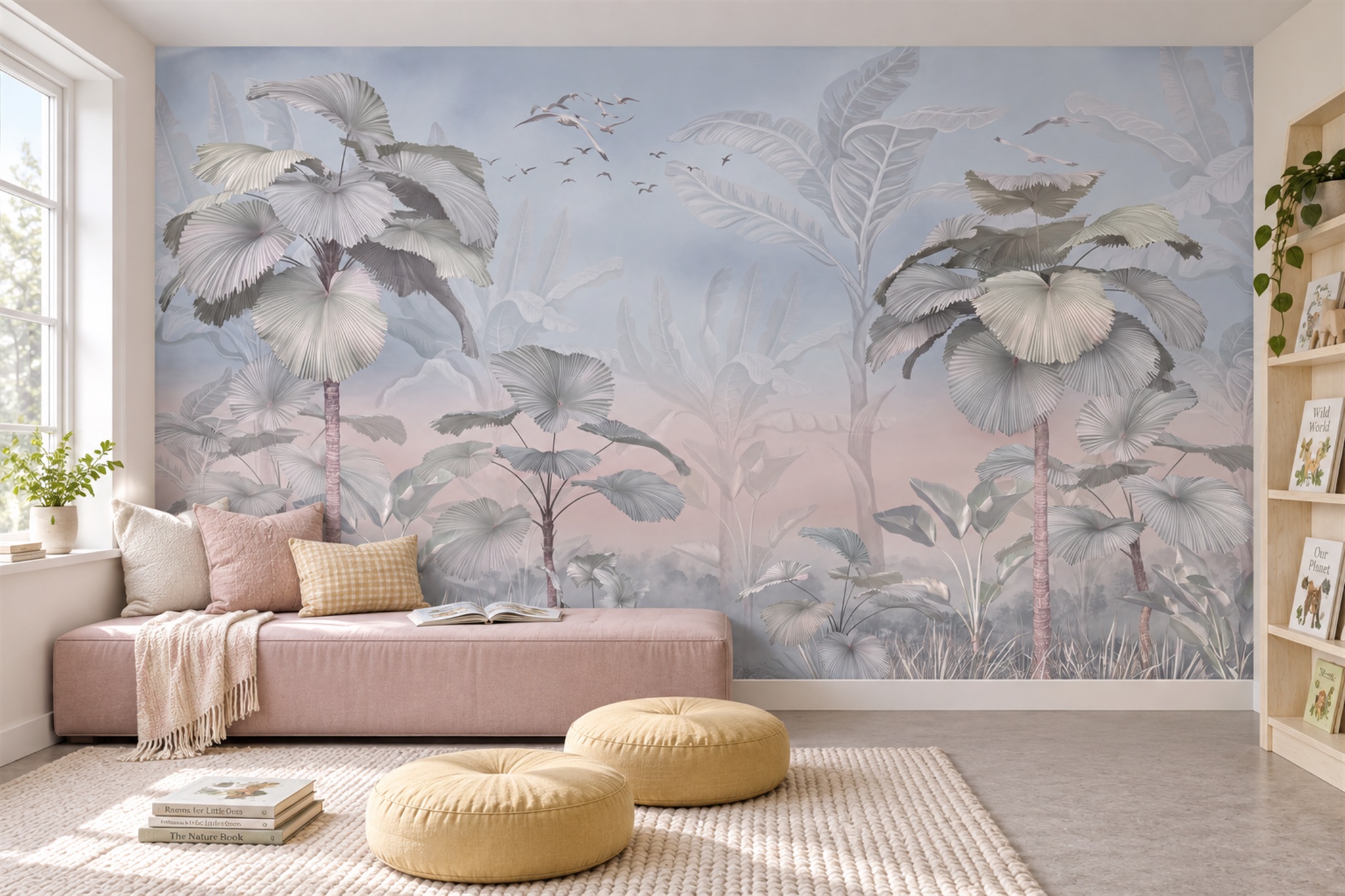 Lilac Vintage Artful Wallpaper Mural Accent-wall-wallpaper-murals, Peel-and-stick Finish