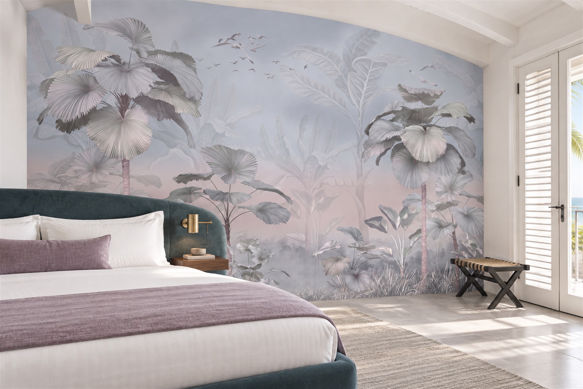 Lilac Vintage Artful Wallpaper Mural Accent-wall-wallpaper-murals, Peel-and-stick Finish