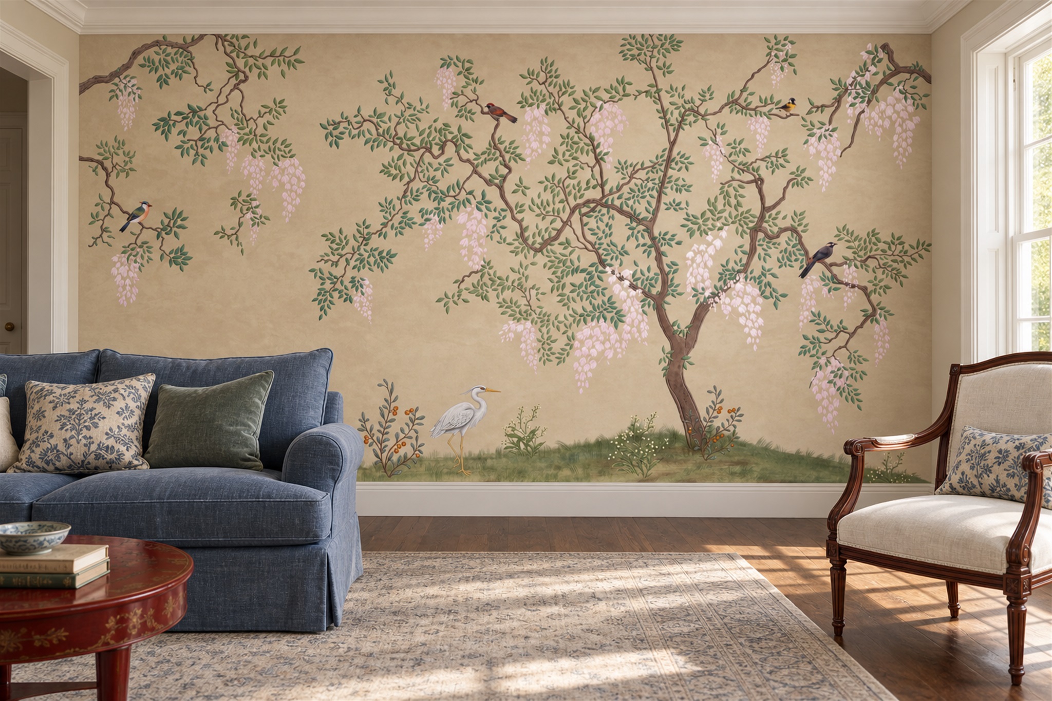 Beige Blossom Botanical Wallpaper Mural, Peel-and-stick Finish