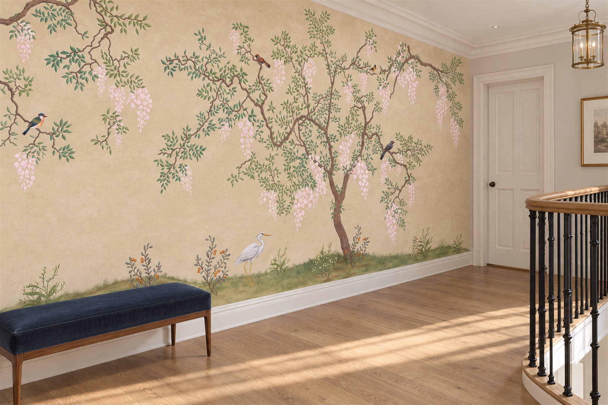 Beige Blossom Botanical Wallpaper Mural Accent-wall-wallpaper-murals, Peel-and-stick Finish