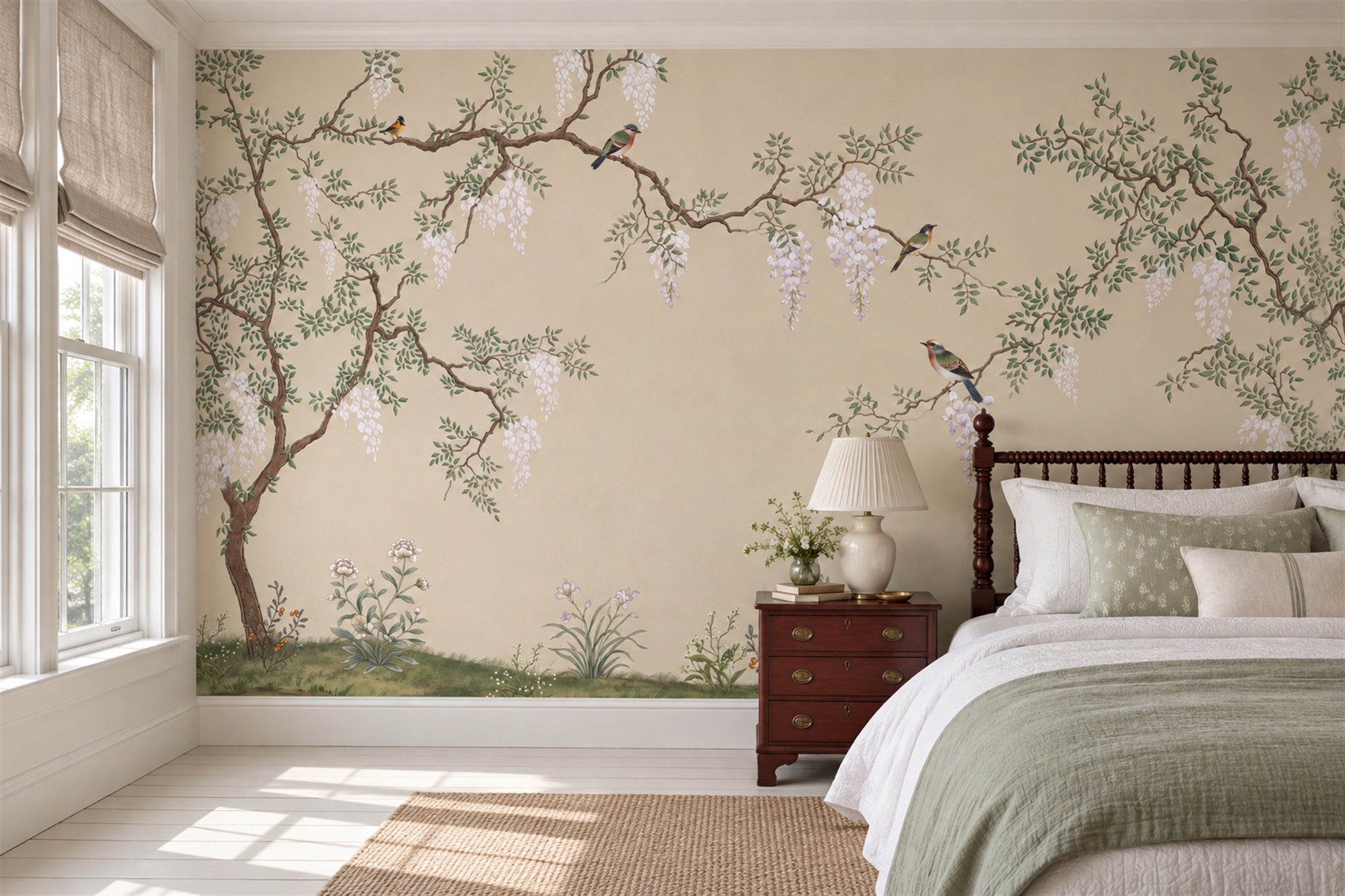 Beige Pattern Decorative Wallpaper Mural Bedroom-wallpaper-murals, Peel-and-stick Finish