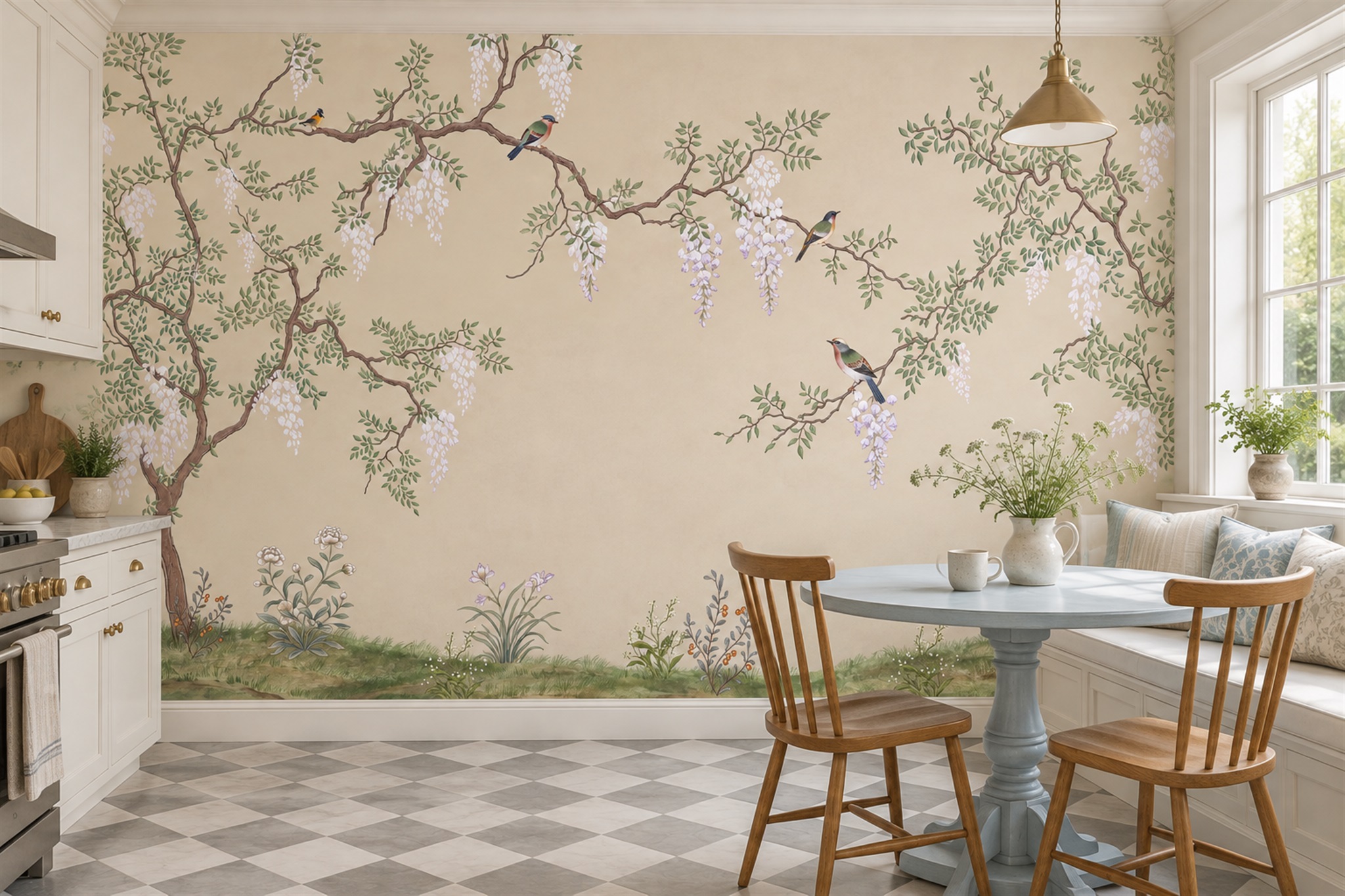 Beige Pattern Decorative Wallpaper Mural Office-wallpaper-murals, Shown In A Home Office, Peel-and-stick Finish