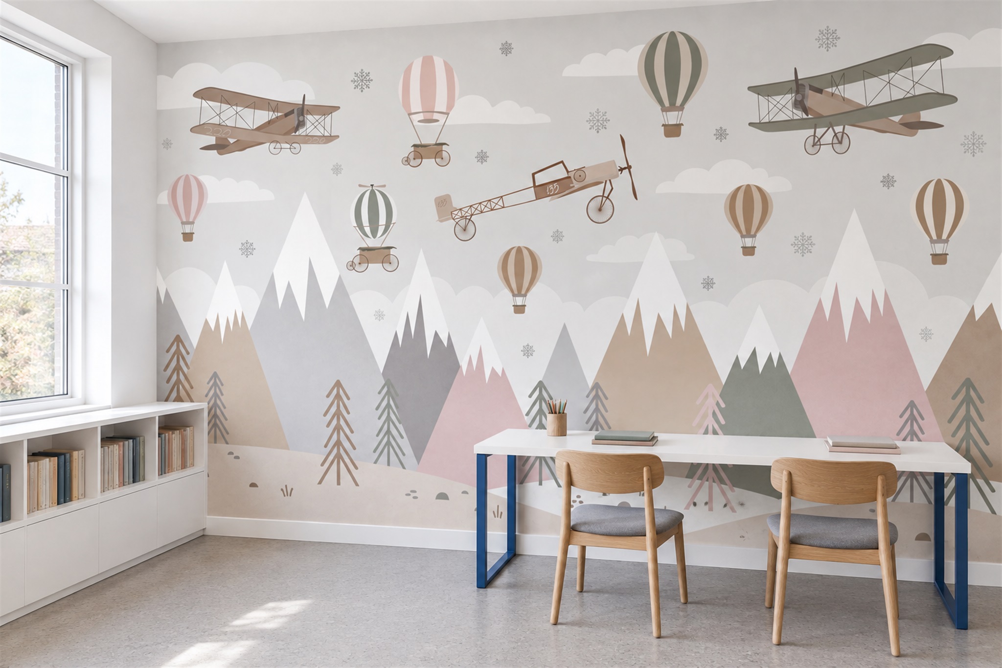 Pink Pattern Decorative Painterly Wallpaper Mural Office-wallpaper-murals, Shown In A Home Office, Peel-and-stick Finish