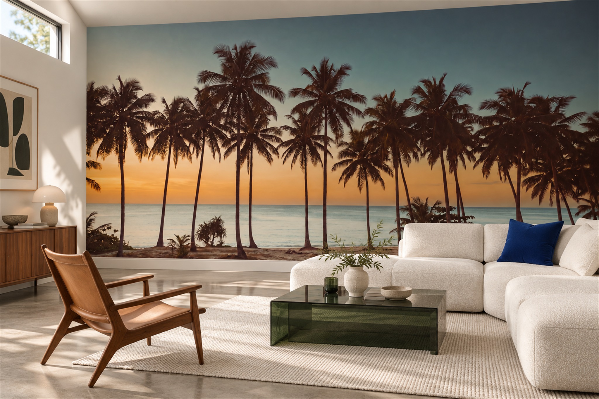 Tropical Palm Silhouettes At Sunset Wallpaper Mural — Wallpaper Mural Design, Peel-and-stick Finish