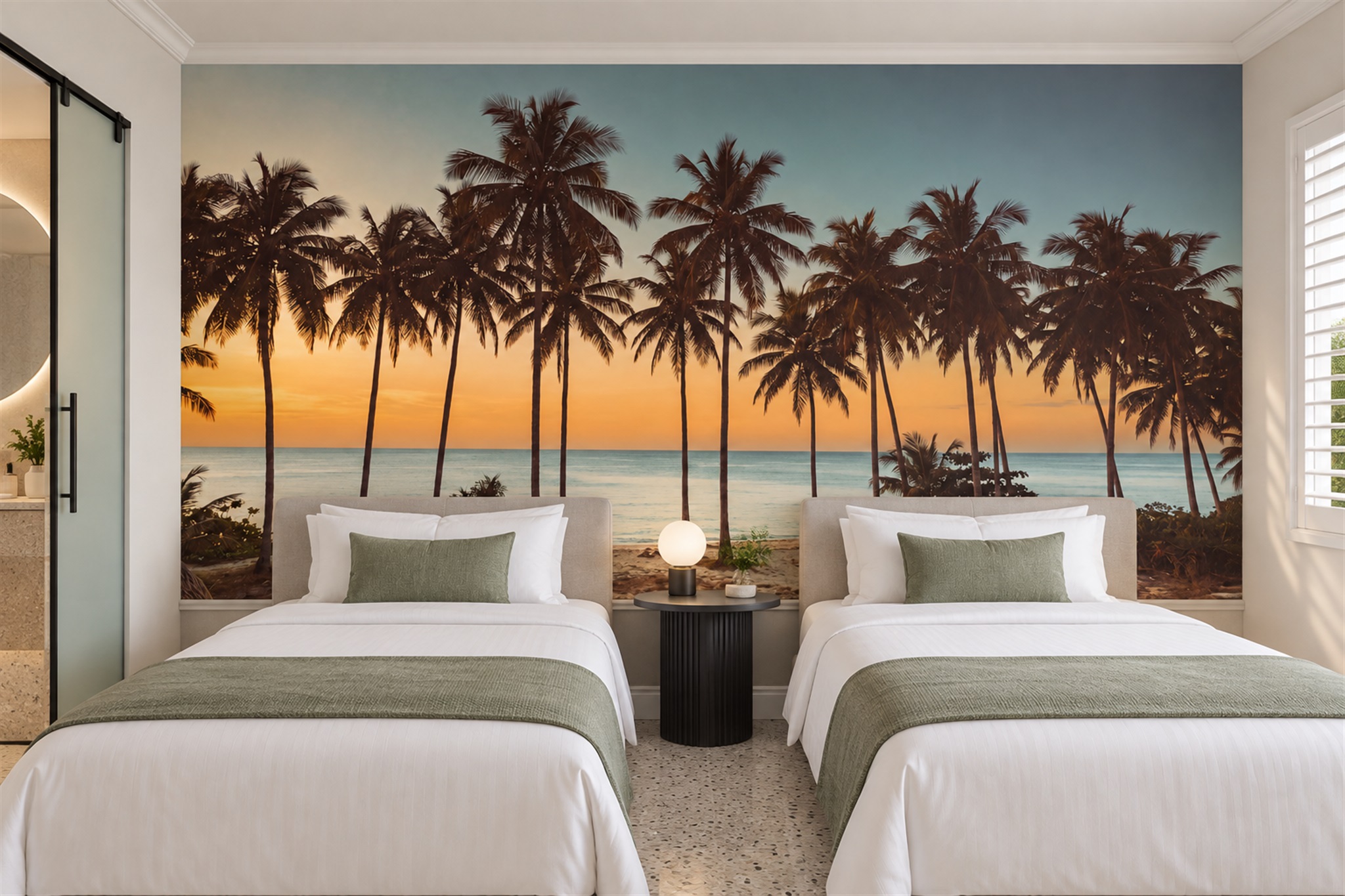 Gold Palm Artful Wallpaper Mural Living-room-wallpaper-murals, Peel-and-stick Finish