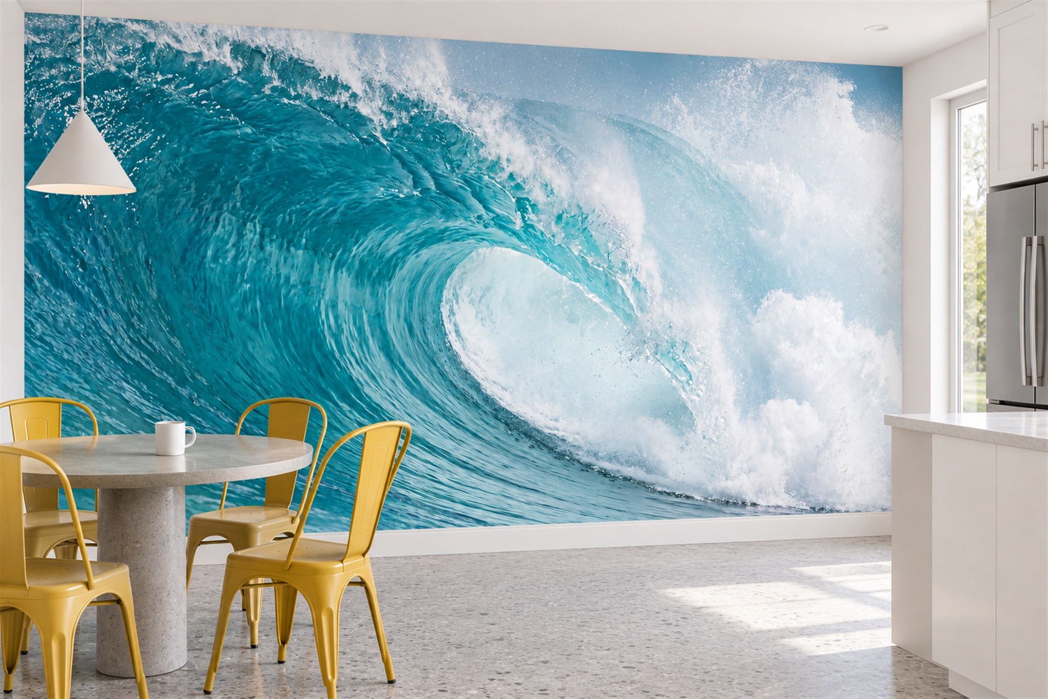 Teal Ocean Wave With White Sea Foam Wallpaper Mural — Wallpaper Mural Design, Peel-and-stick Finish
